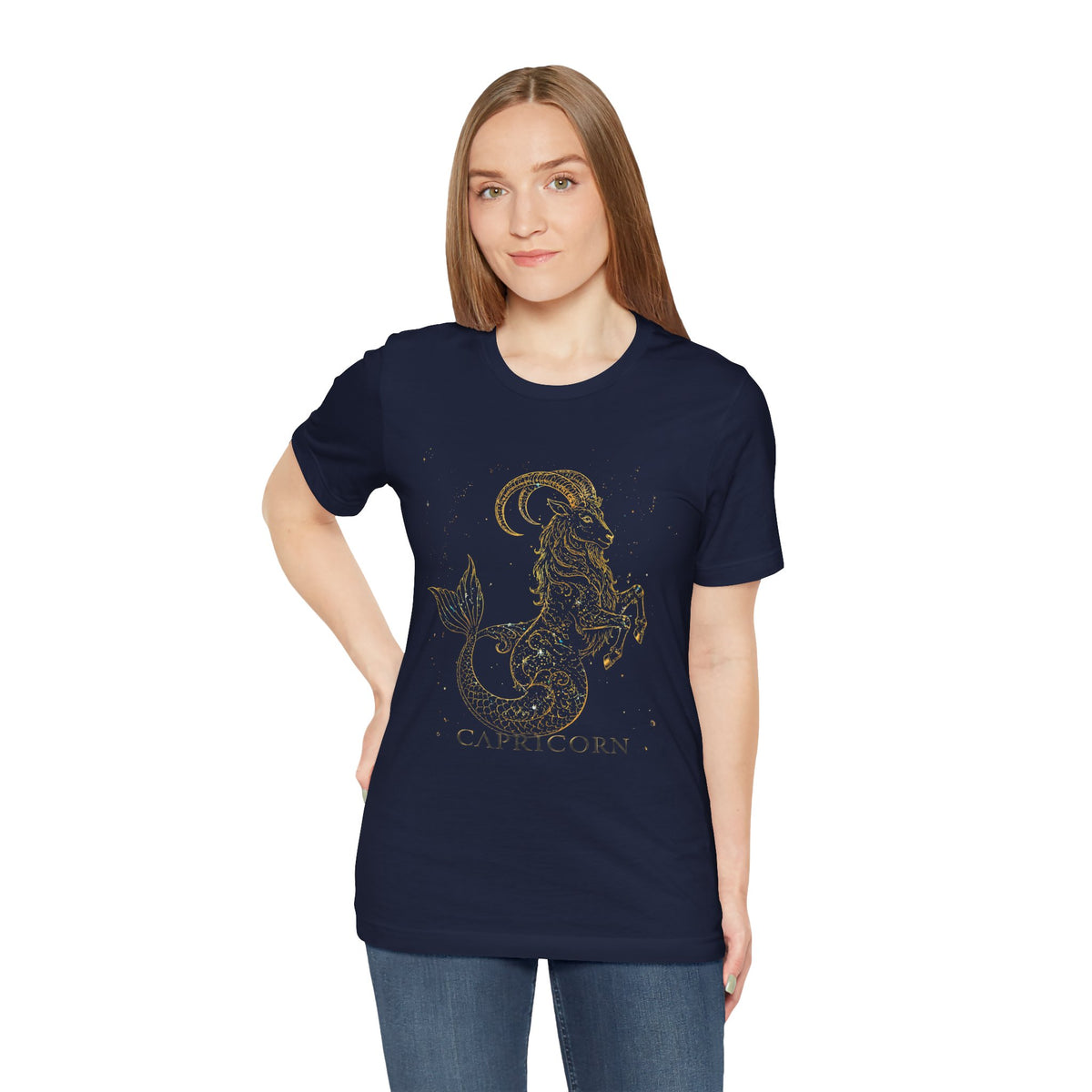 Capricorn Zodiac Tee — Gold Mythic Sea-Goat Astrology Shirt