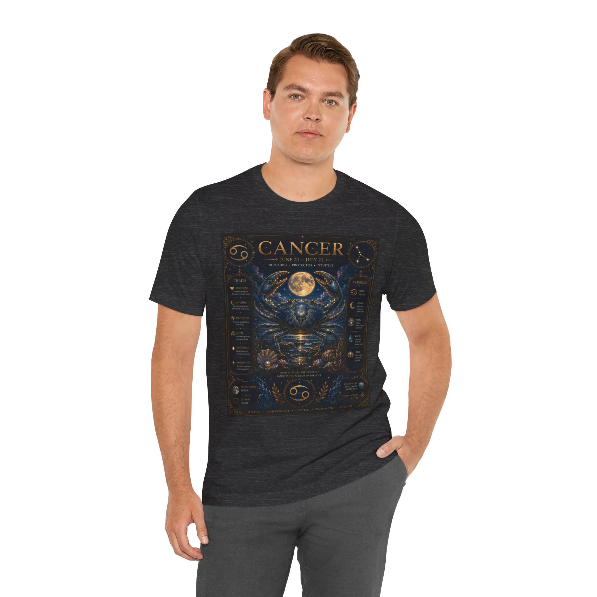 Cancer Zodiac T‑Shirt — Detailed Horoscope Crab Design with Traits & Moon Phases