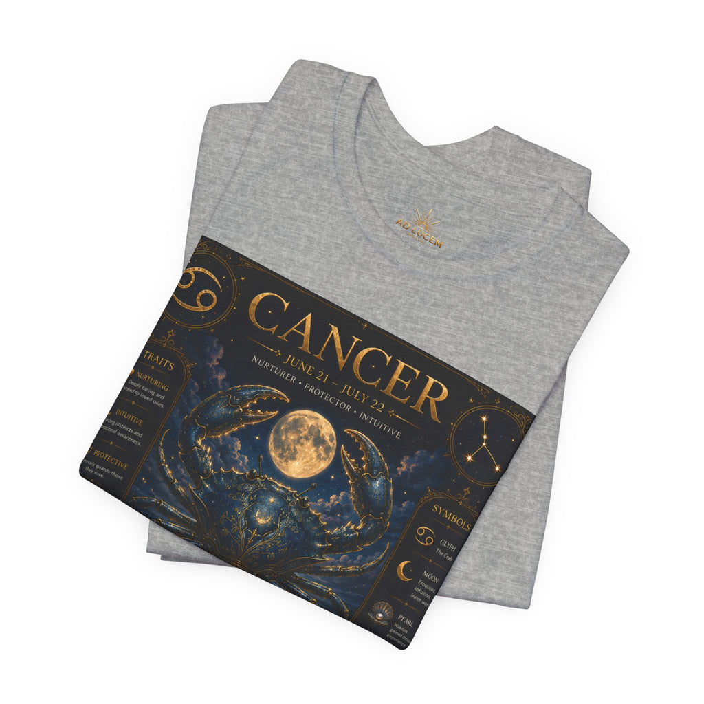Cancer Zodiac T‑Shirt — Detailed Horoscope Crab Design with Traits & Moon Phases
