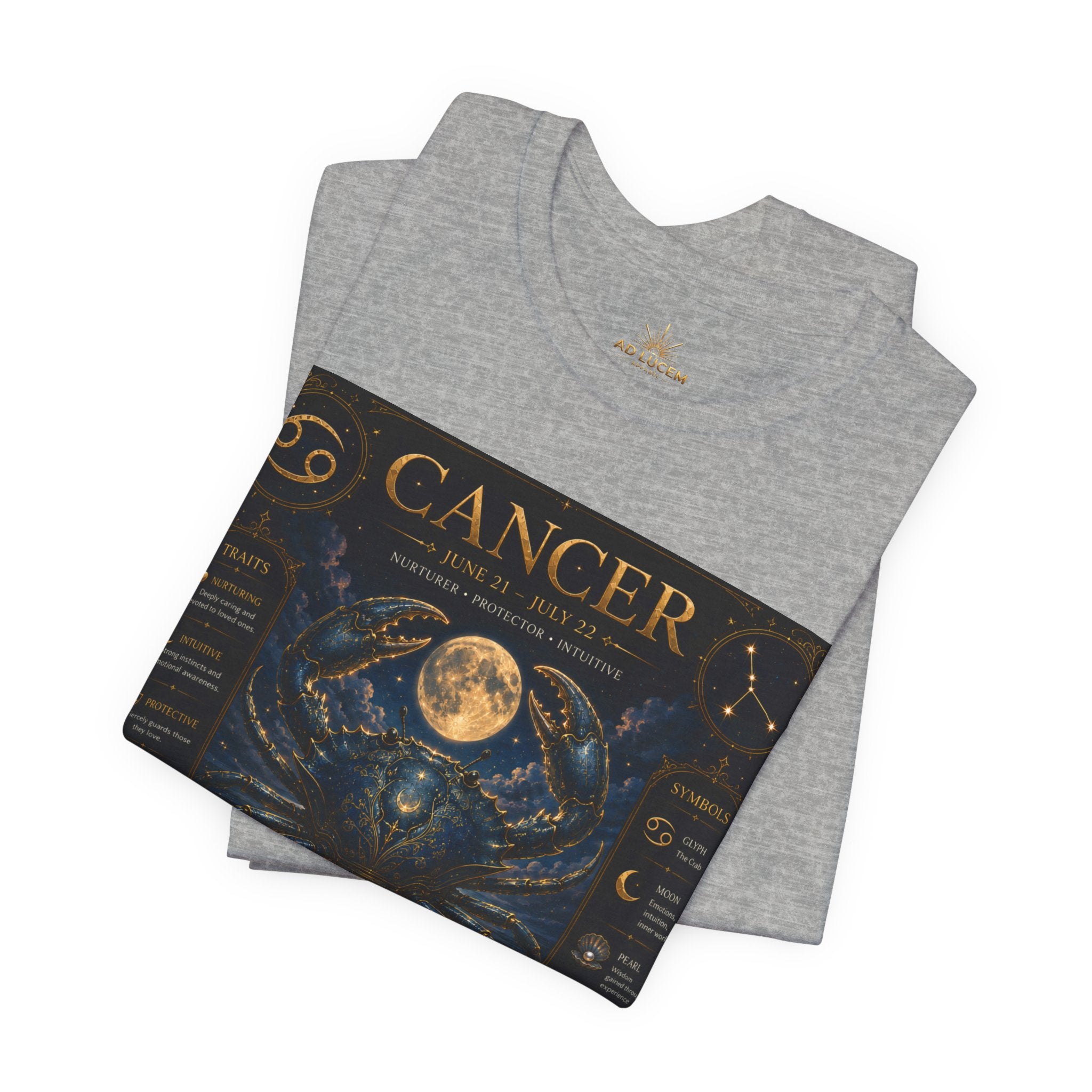 Cancer Zodiac T‑Shirt — Detailed Horoscope Crab Design with Traits & Moon Phases