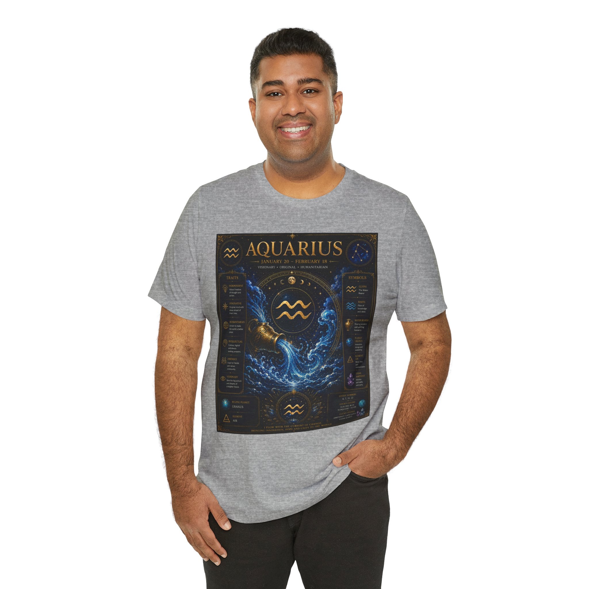 Aquarius Zodiac T-Shirt — Astrology Traits & Birthstone Tee