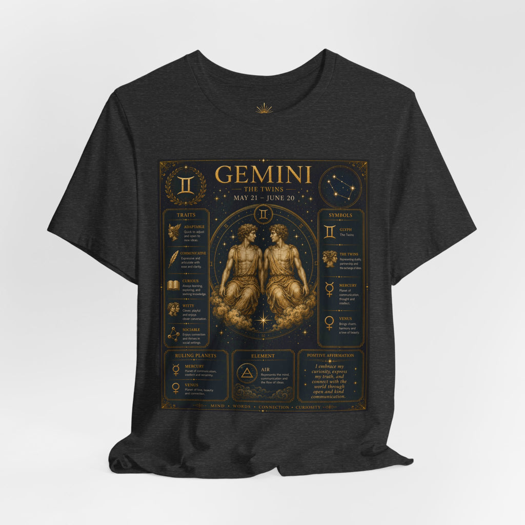 Gemini Zodiac Tee — Vintage Astrology Horoscope Shirt (May 21–June 20)