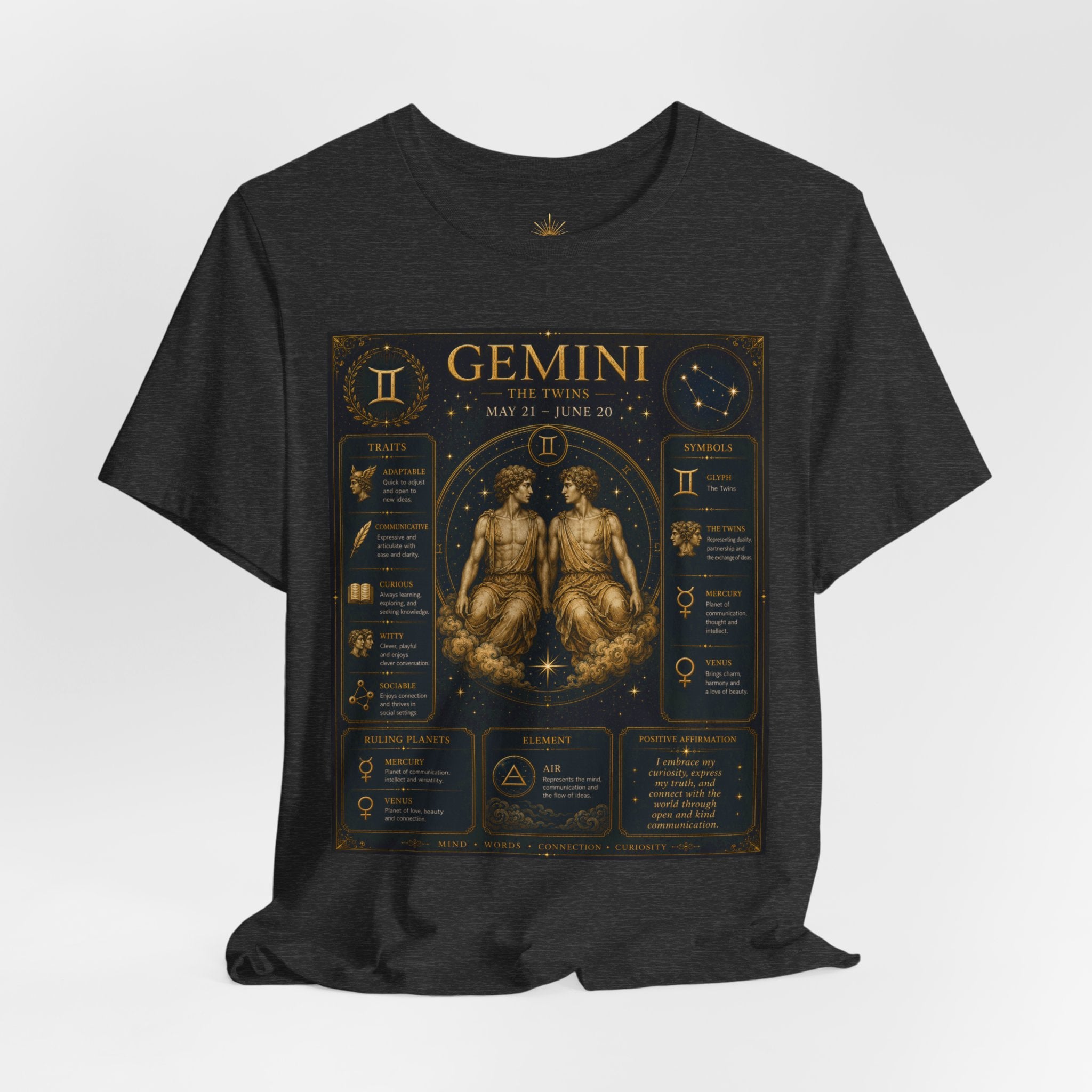 Gemini Zodiac Tee — Vintage Astrology Horoscope Shirt (May 21–June 20)