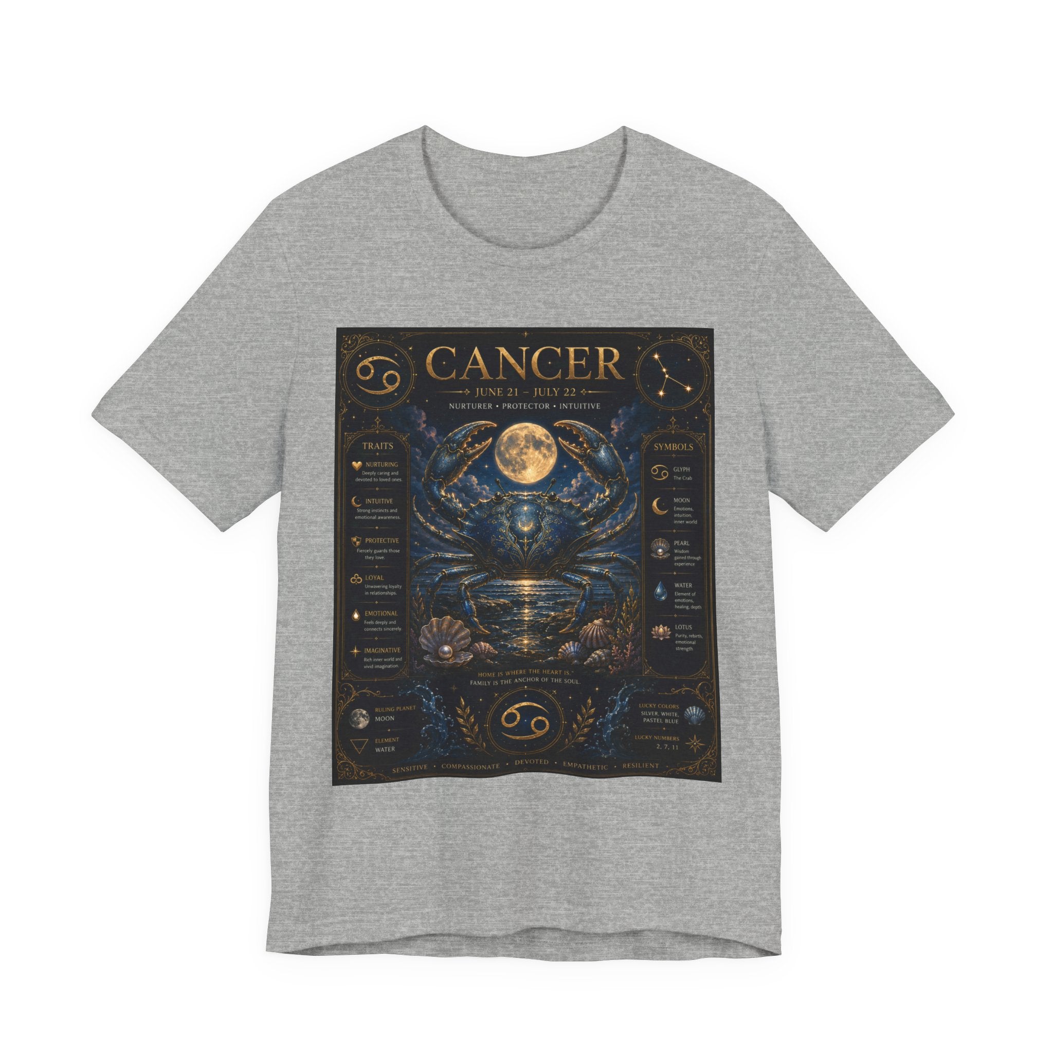 Cancer Zodiac T‑Shirt — Detailed Horoscope Crab Design with Traits & Moon Phases