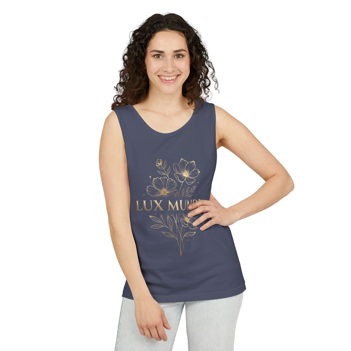 Lux Mundi Floral Tank Top — Gold Botanical Graphic Tank