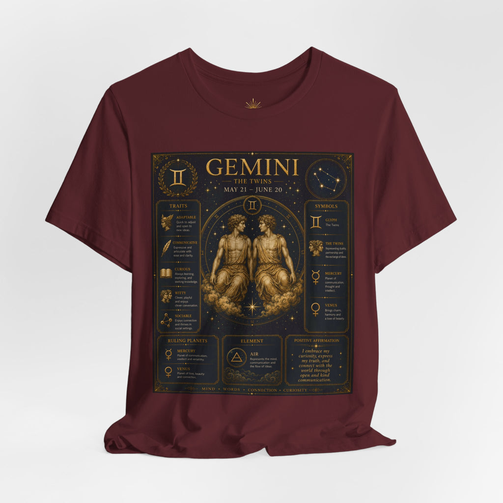 Gemini Zodiac Tee — Vintage Astrology Horoscope Shirt (May 21–June 20)