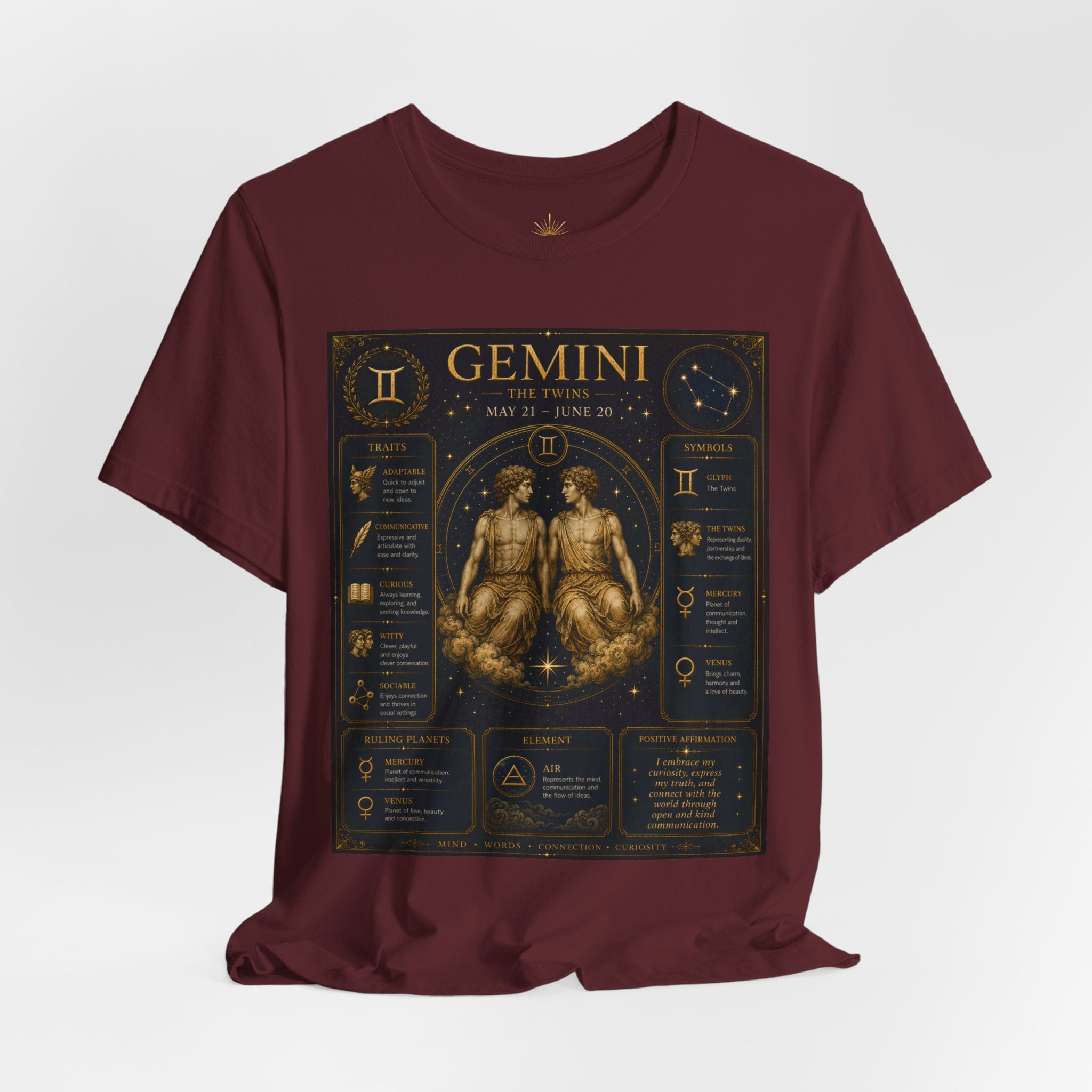 Gemini Zodiac Tee — Vintage Astrology Horoscope Shirt (May 21–June 20)