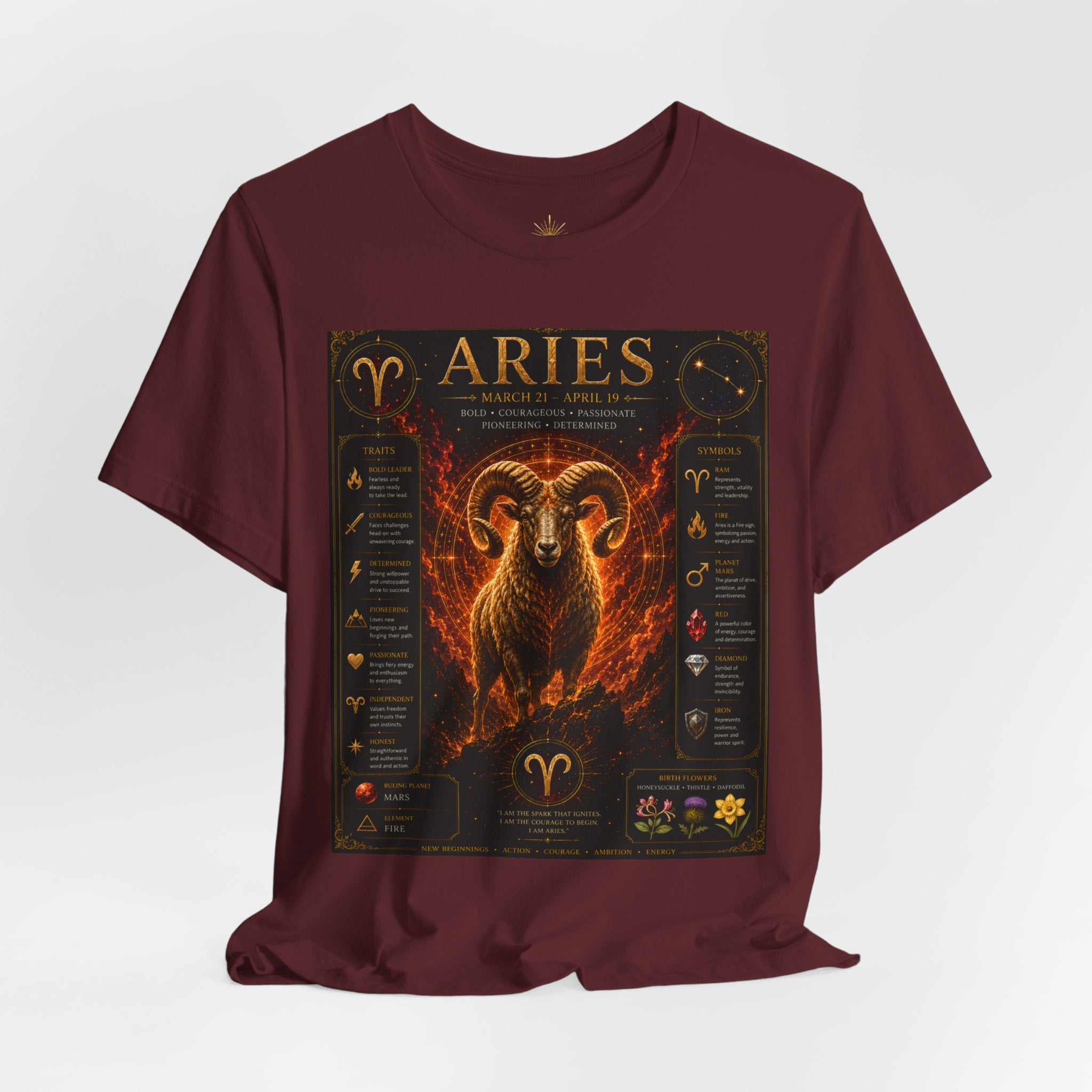 Aries Zodiac Tee — Fiery Ram Horoscope T-Shirt (Aries traits & dates)