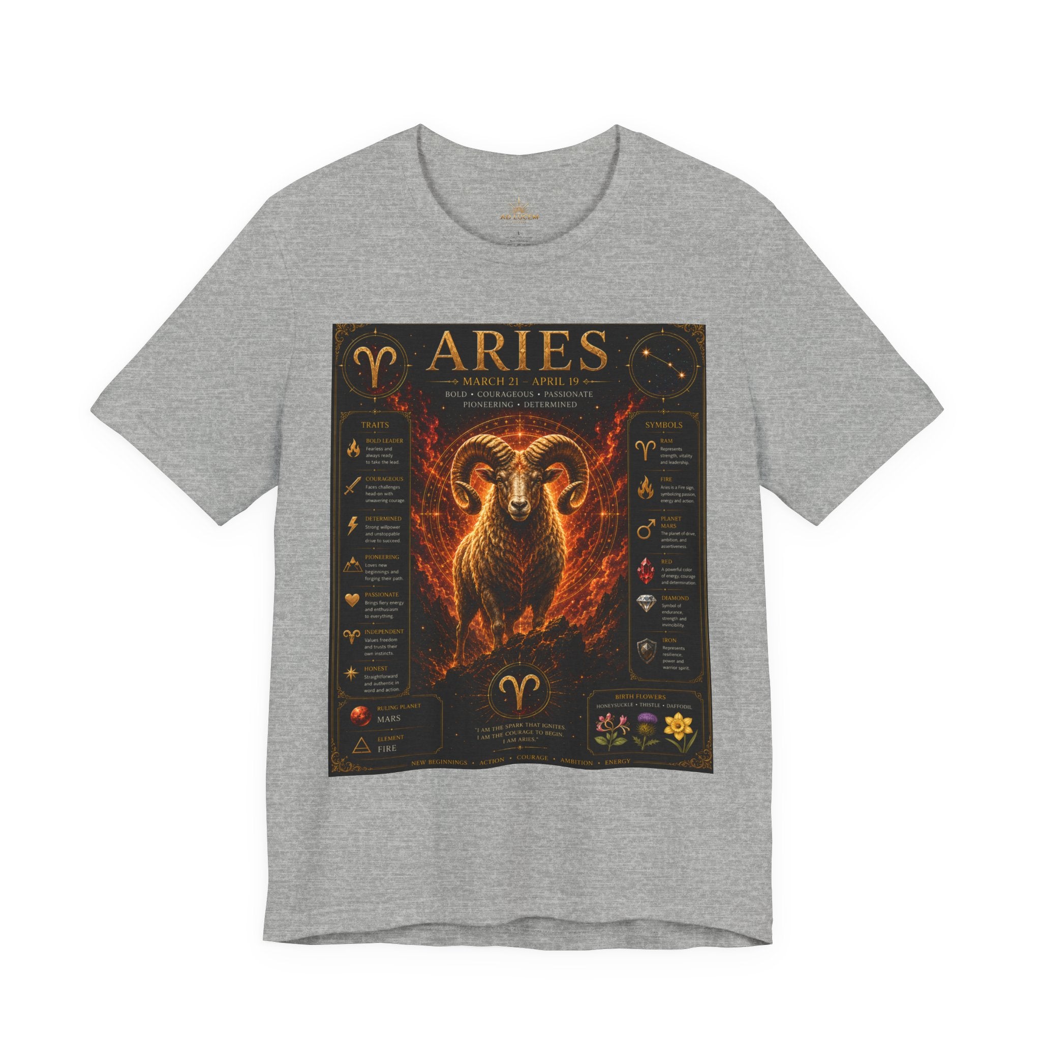 Aries Zodiac Tee — Fiery Ram Horoscope T-Shirt (Aries traits & dates)