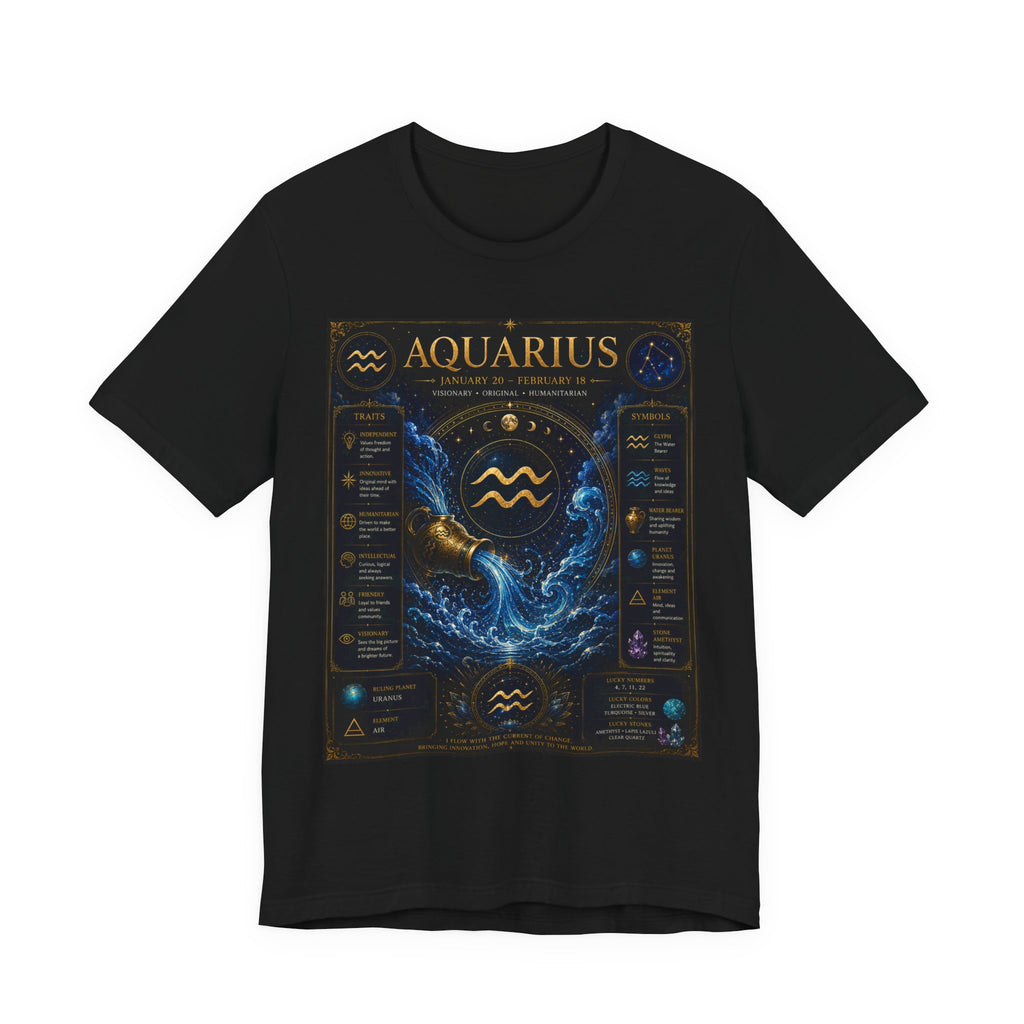 Aquarius Zodiac T-Shirt — Astrology Traits & Birthstone Tee