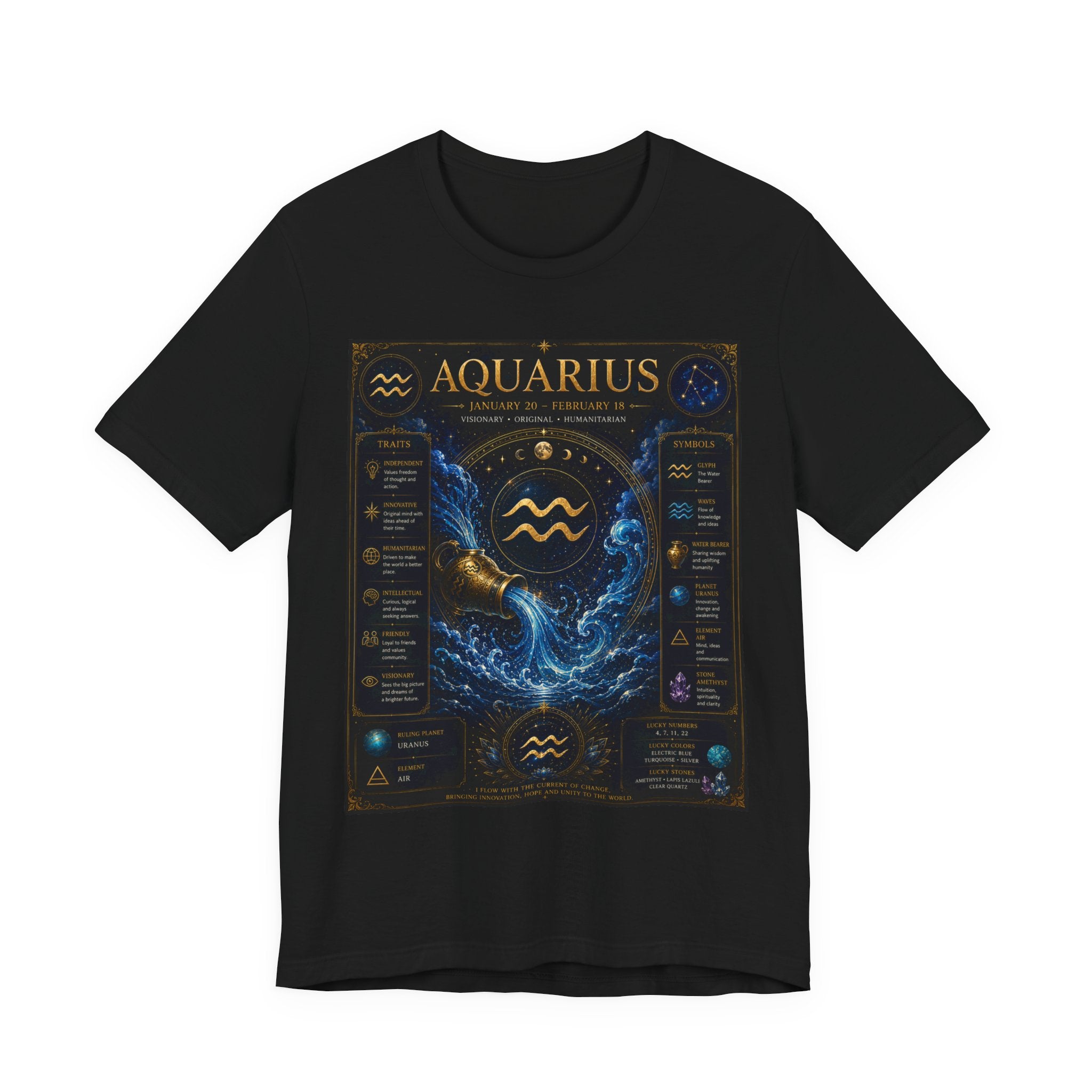 Aquarius Zodiac T-Shirt — Astrology Traits & Birthstone Tee