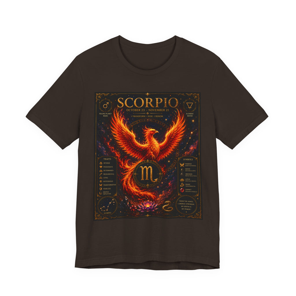 Scorpio Phoenix T-Shirt — Zodiac Birthdate Tee with Scorpio Traits