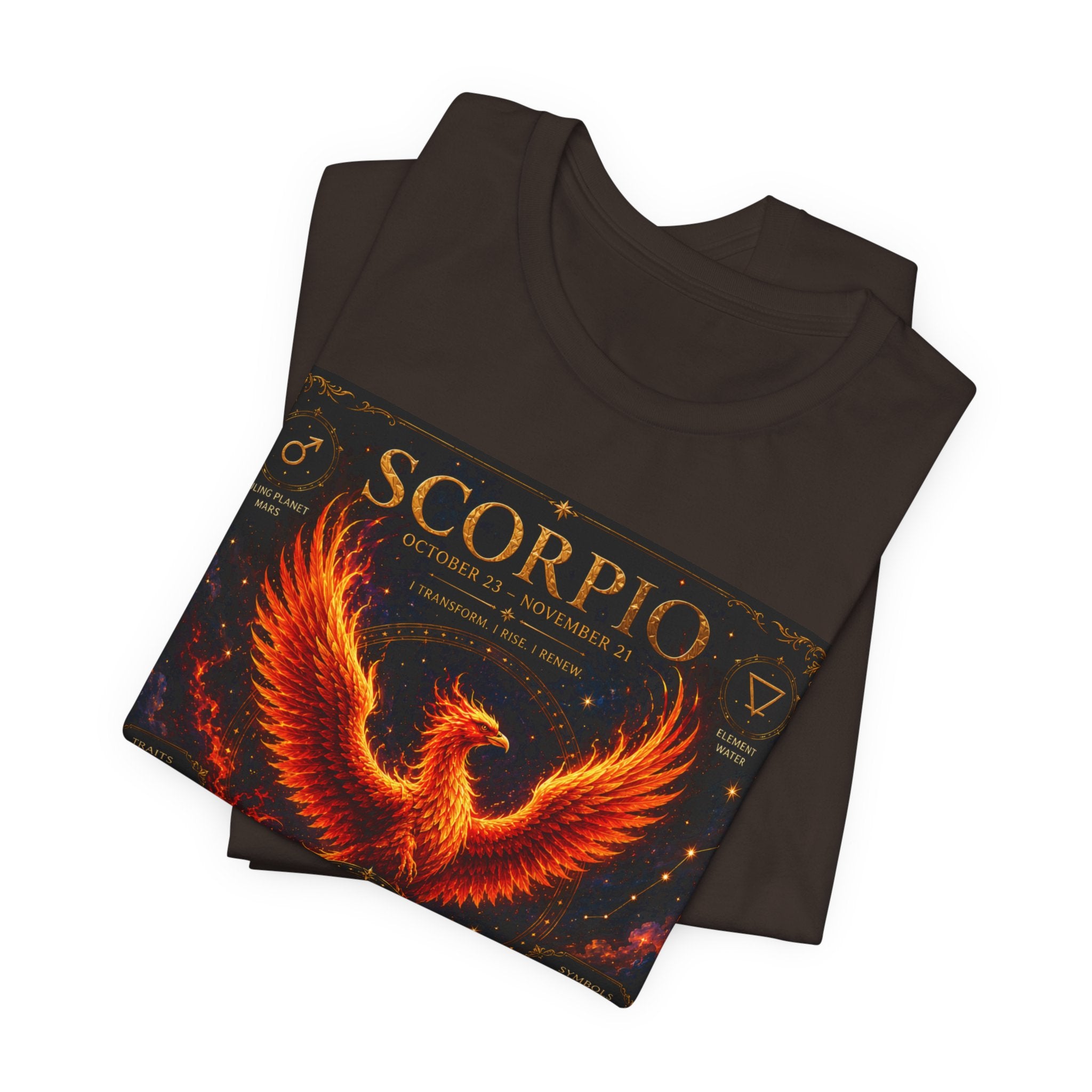 Scorpio Phoenix T-Shirt — Zodiac Birthdate Tee with Scorpio Traits