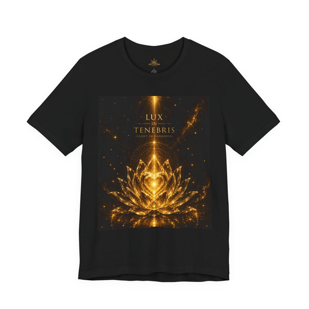 Golden Lotus Tee — "Lux in Tenebris" Spiritual Graphic T-Shirt