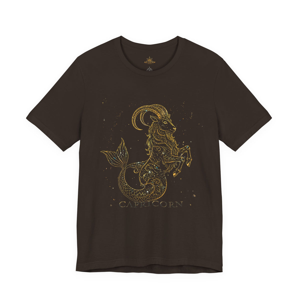Capricorn Zodiac Tee — Gold Mythic Sea-Goat Astrology Shirt