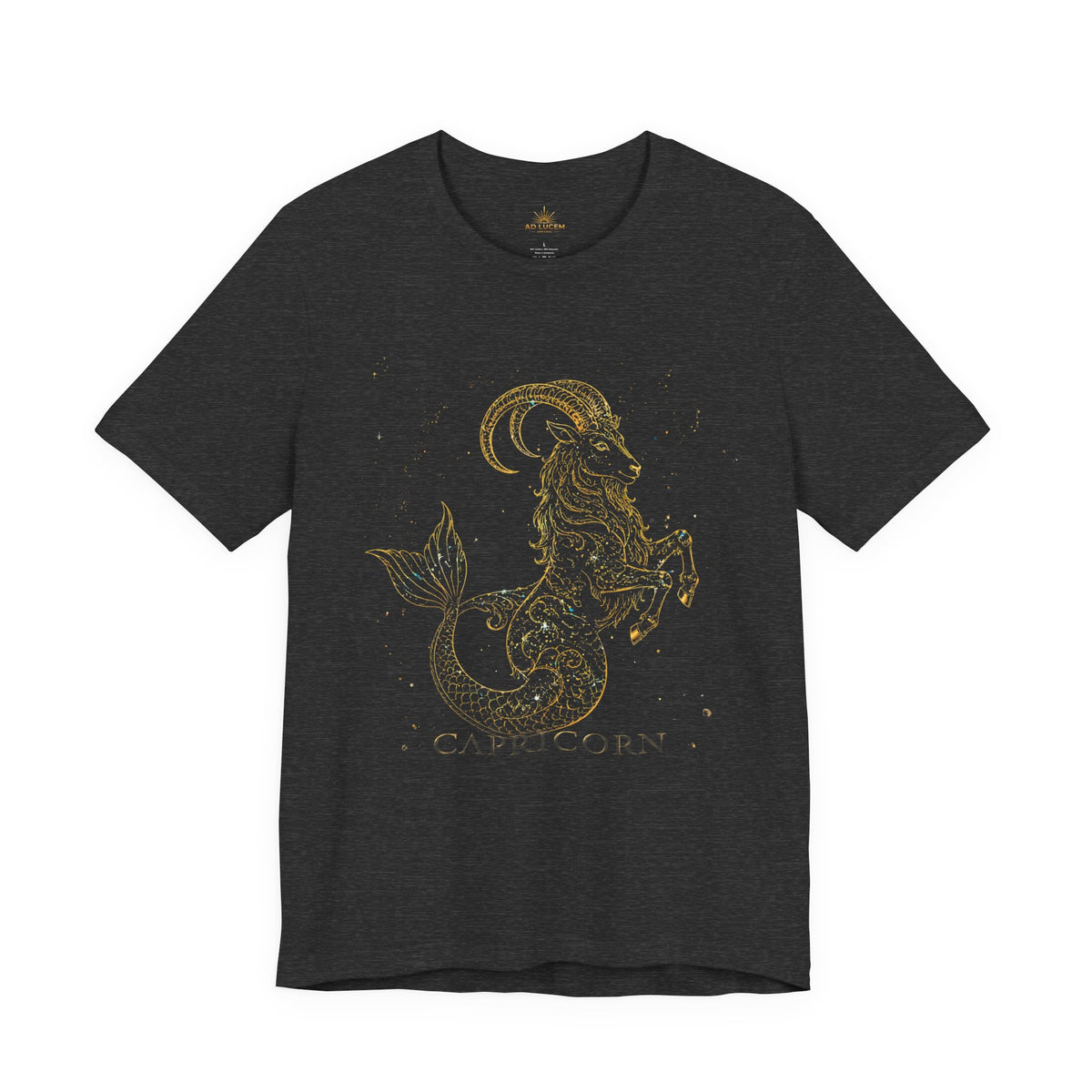 Capricorn Zodiac Tee — Gold Mythic Sea-Goat Astrology Shirt