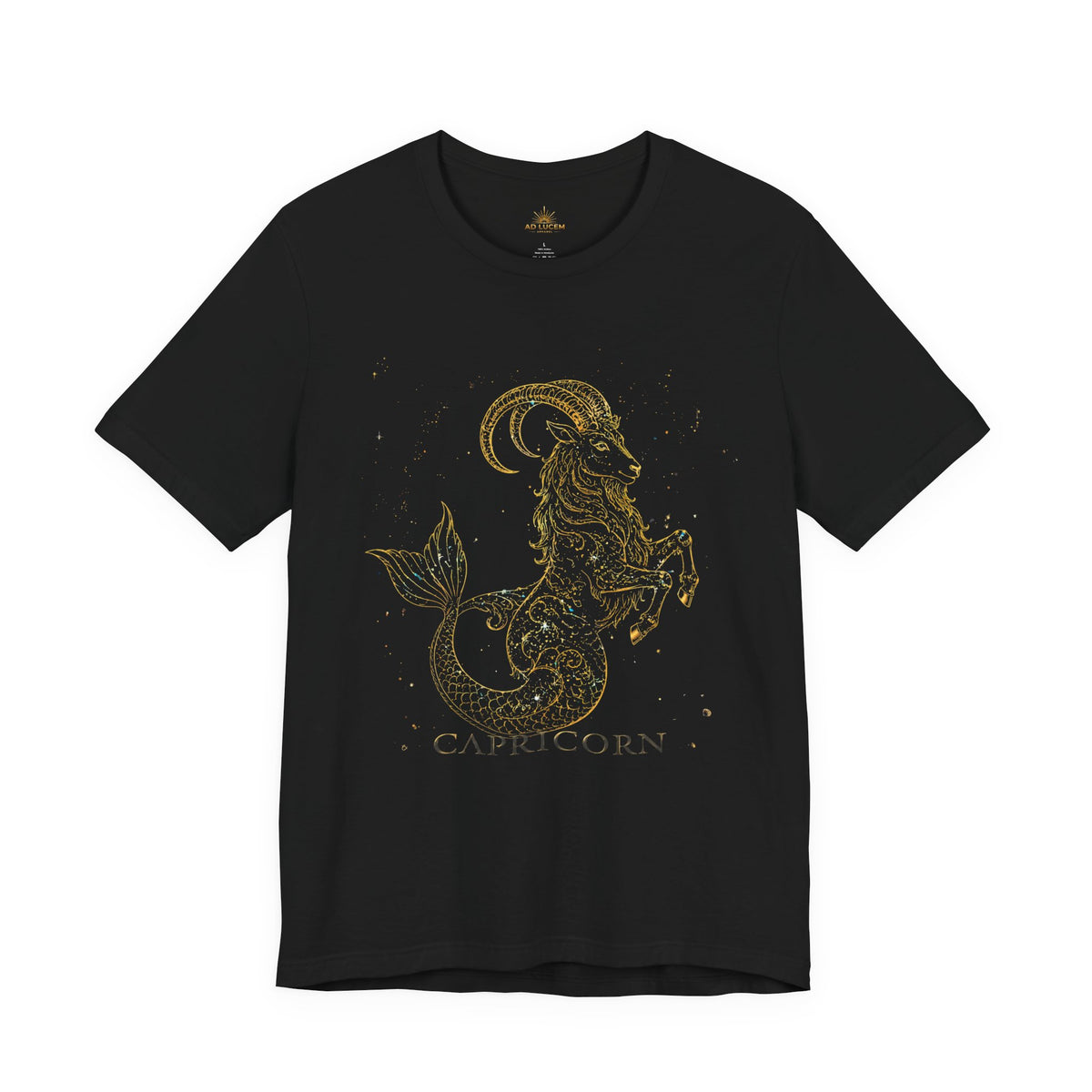Capricorn Zodiac Tee — Gold Mythic Sea-Goat Astrology Shirt