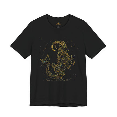 Capricorn Zodiac Tee — Gold Mythic Sea-Goat Astrology Shirt