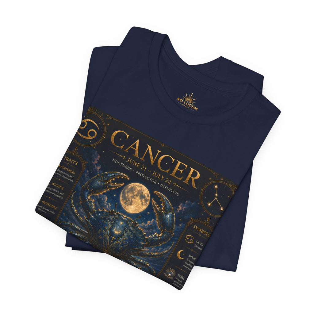 Cancer Zodiac T‑Shirt — Detailed Horoscope Crab Design with Traits & Moon Phases