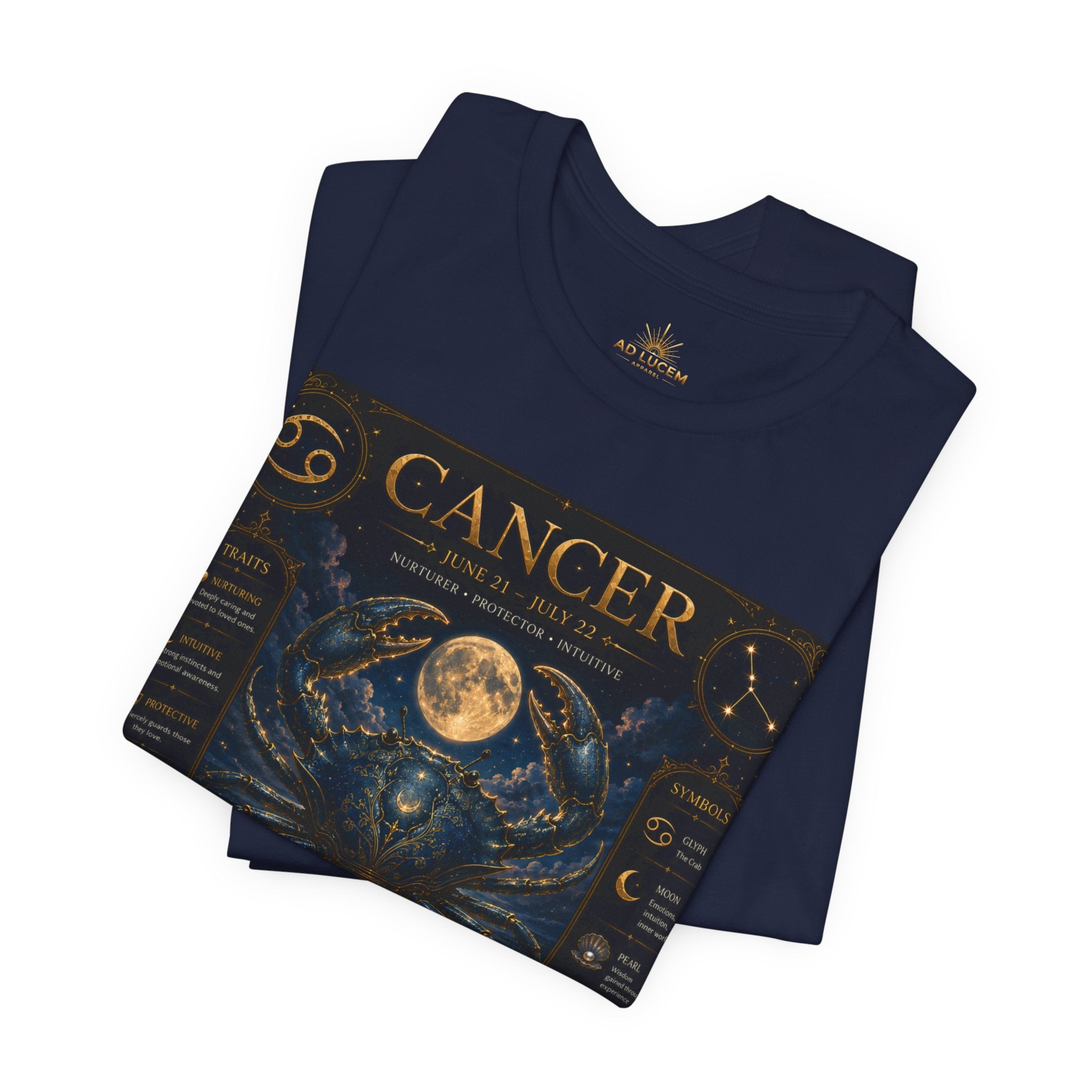 Cancer Zodiac T‑Shirt — Detailed Horoscope Crab Design with Traits & Moon Phases