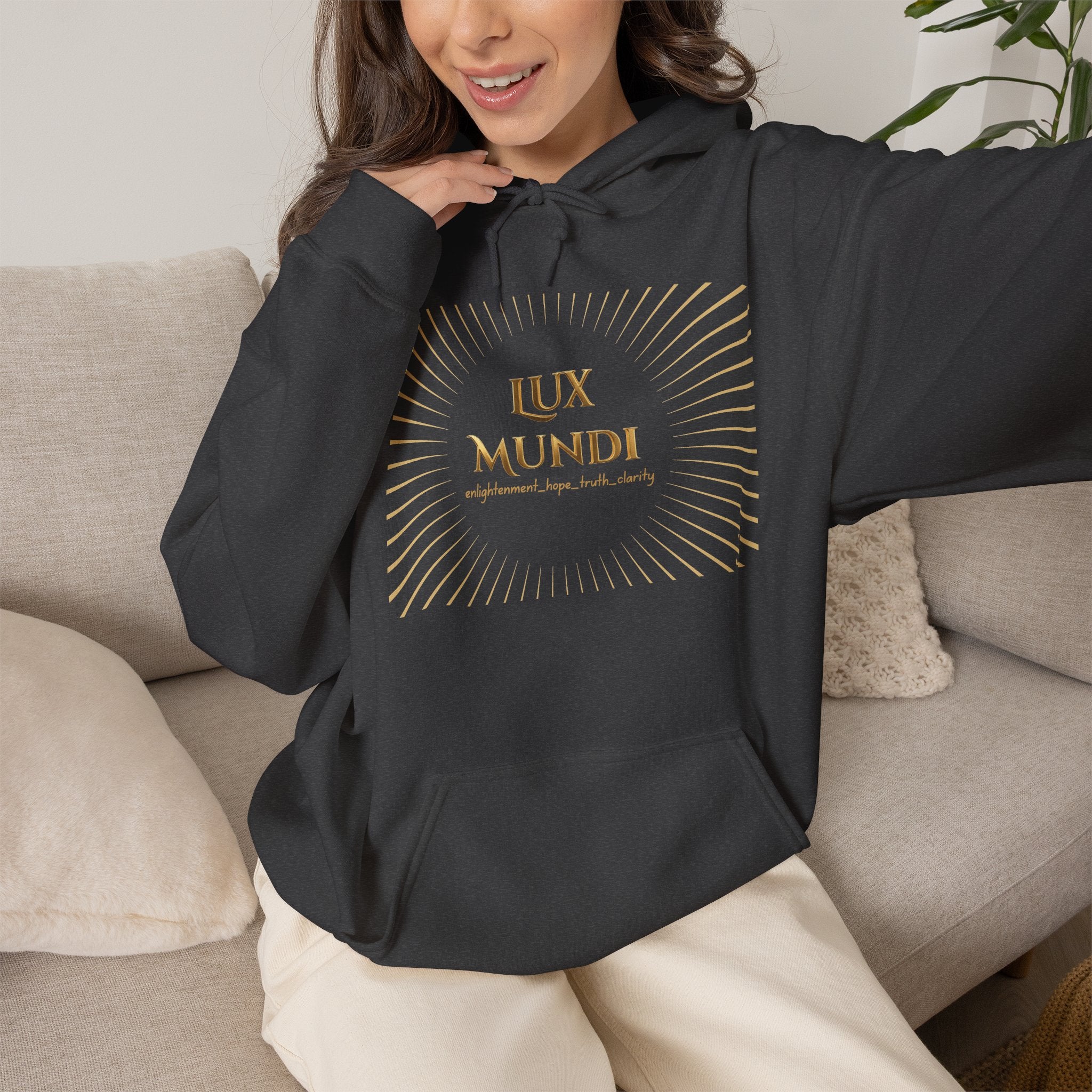 Lux Mundi Hoodie — Gold Lotus Graphic Hooded Sweatshirt