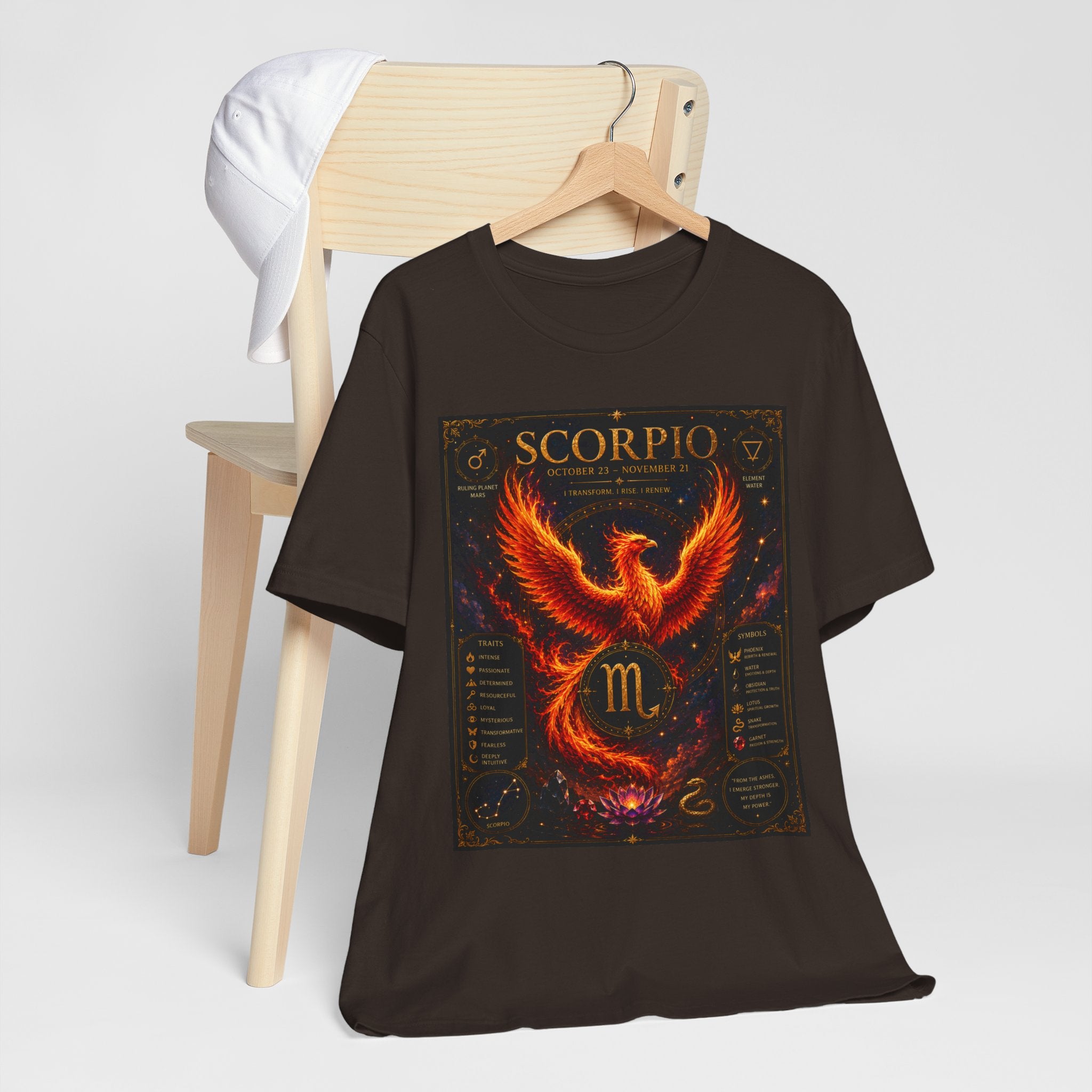 Scorpio Phoenix T-Shirt — Zodiac Birthdate Tee with Scorpio Traits