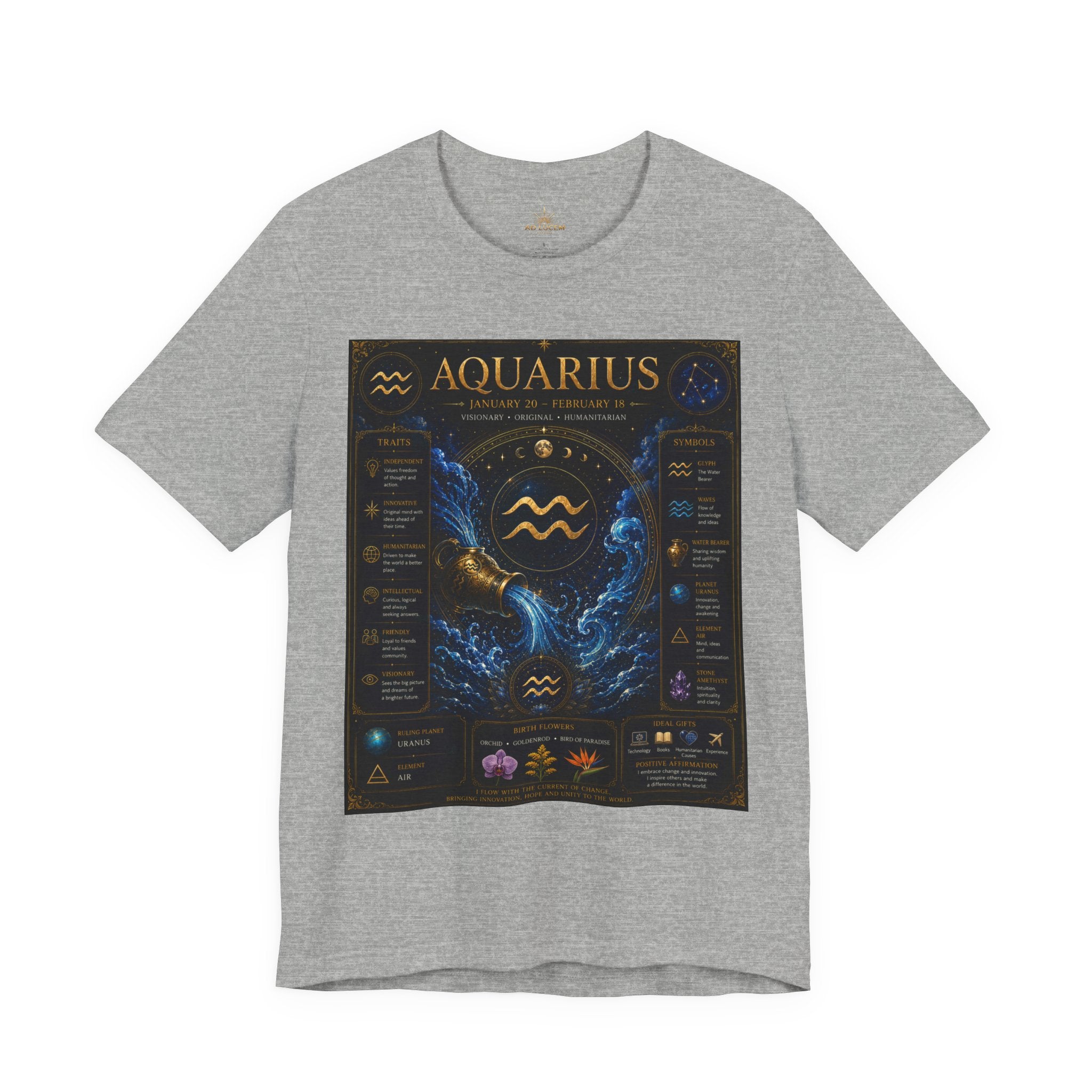 Aquarius Zodiac T-Shirt — Astrology Traits & Birthstone Tee