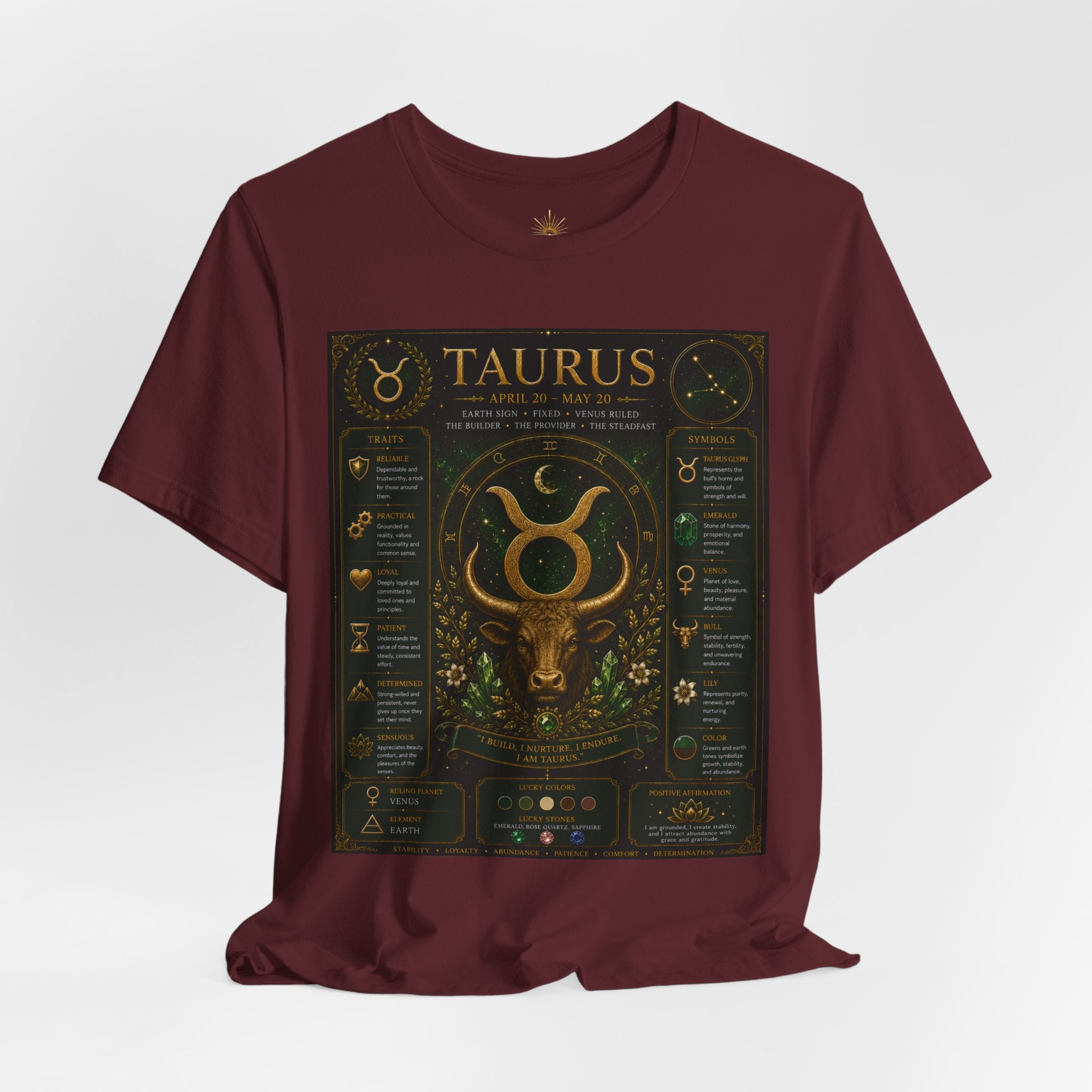 Taurus Zodiac T‑Shirt — Astrology Traits Chart Tee