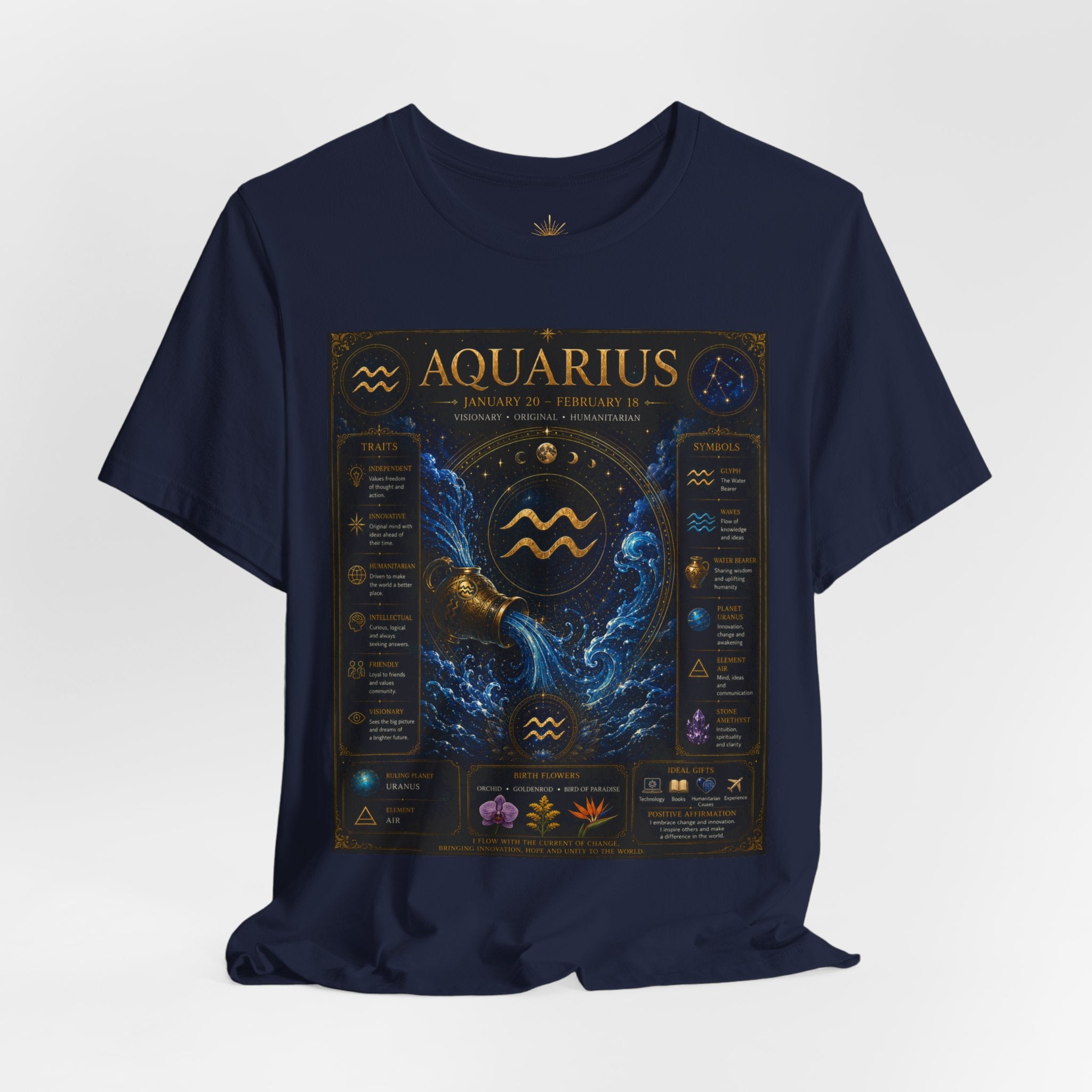 Aquarius Zodiac T-Shirt — Astrology Traits & Birthstone Tee