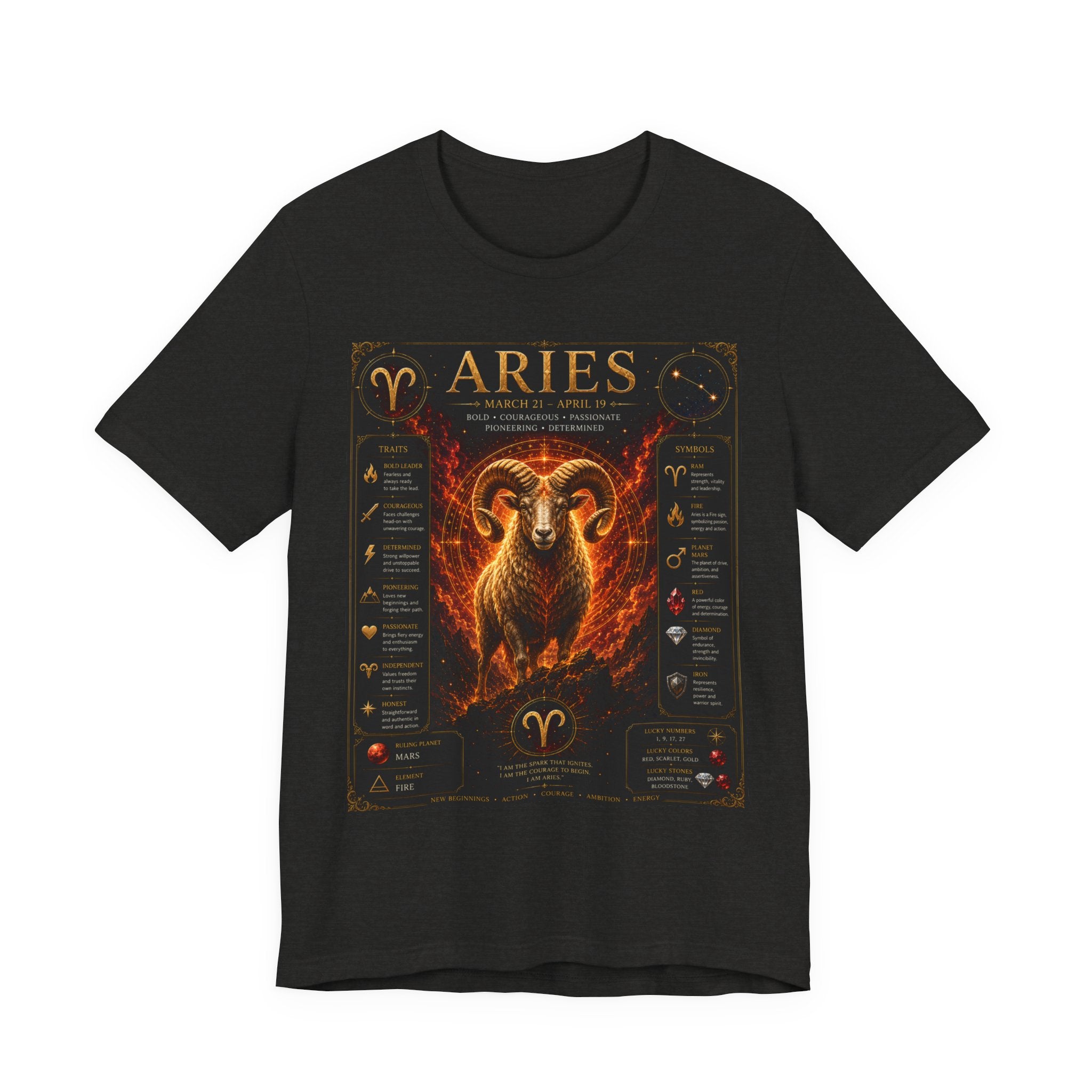Aries Zodiac Tee — Fiery Ram Horoscope T-Shirt (Aries traits & dates)