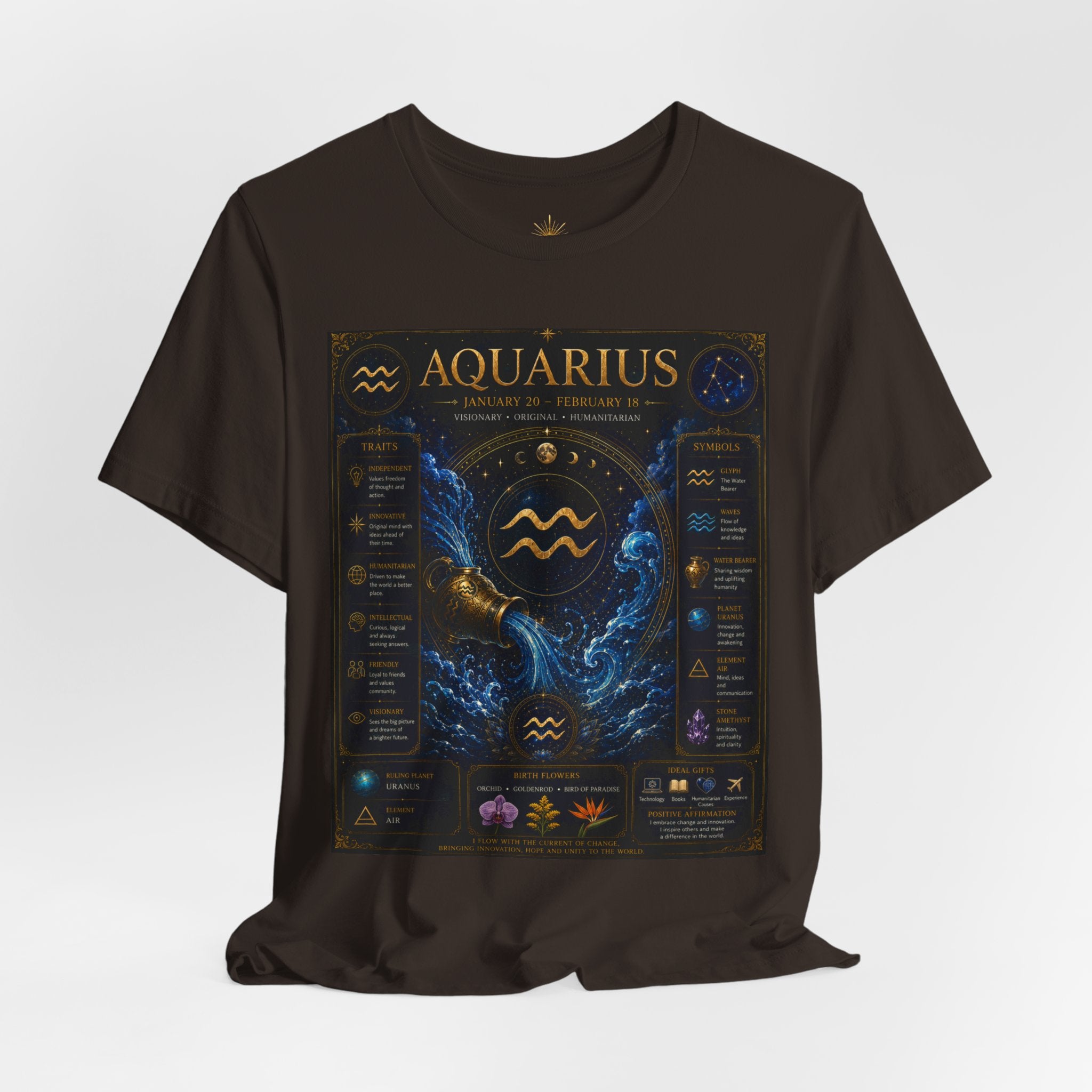 Aquarius Zodiac T-Shirt — Astrology Traits & Birthstone Tee