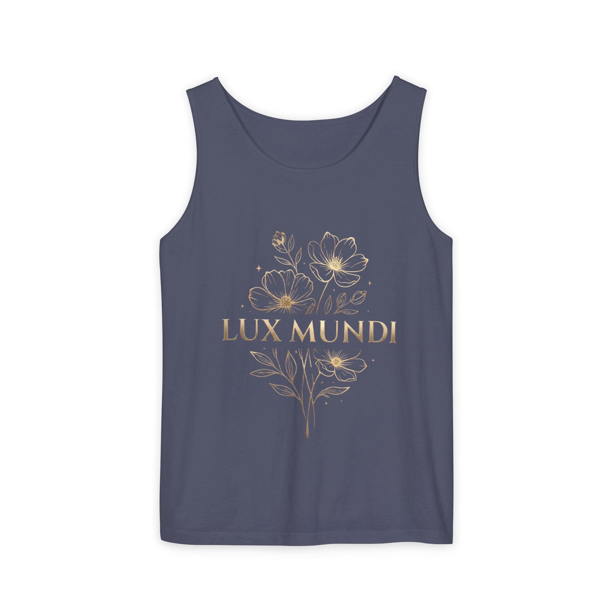 Lux Mundi Floral Tank Top — Gold Botanical Graphic Tank