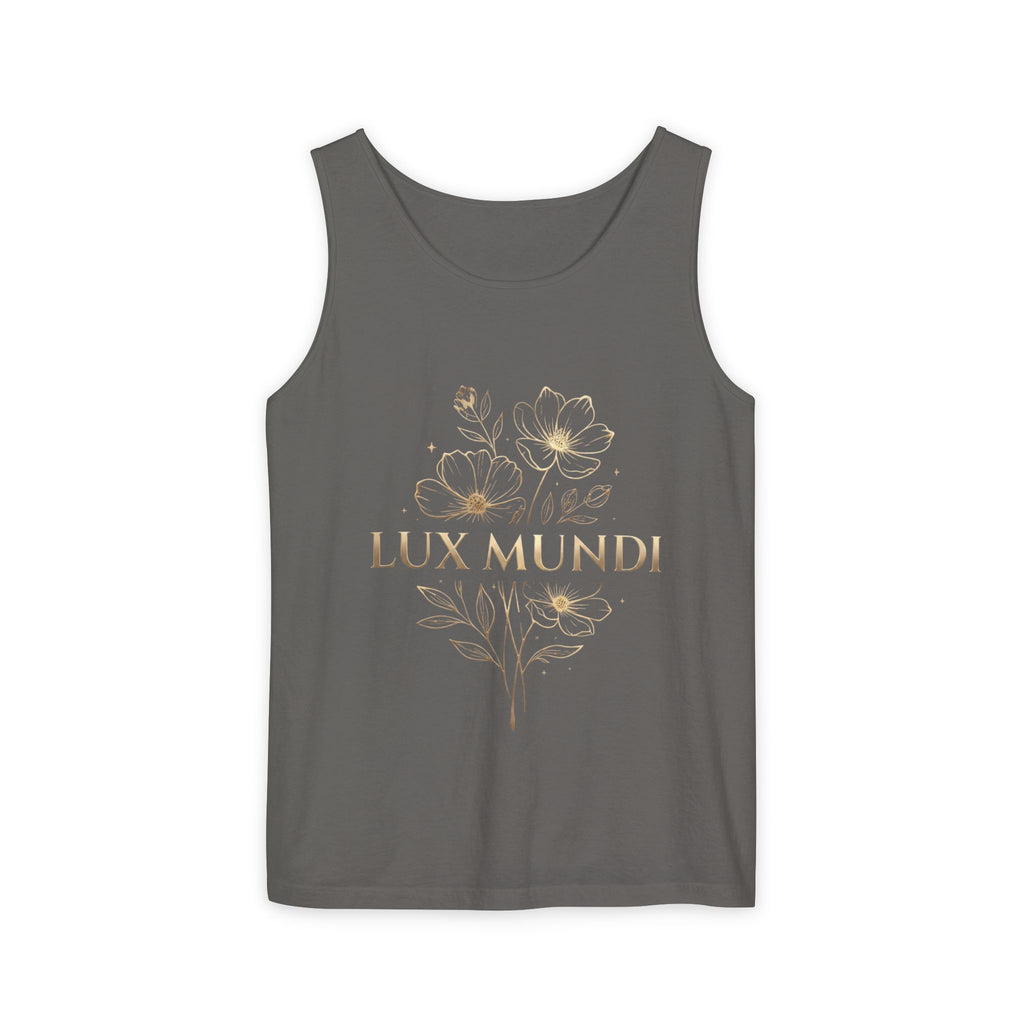 Lux Mundi Floral Tank Top — Gold Botanical Graphic Tank