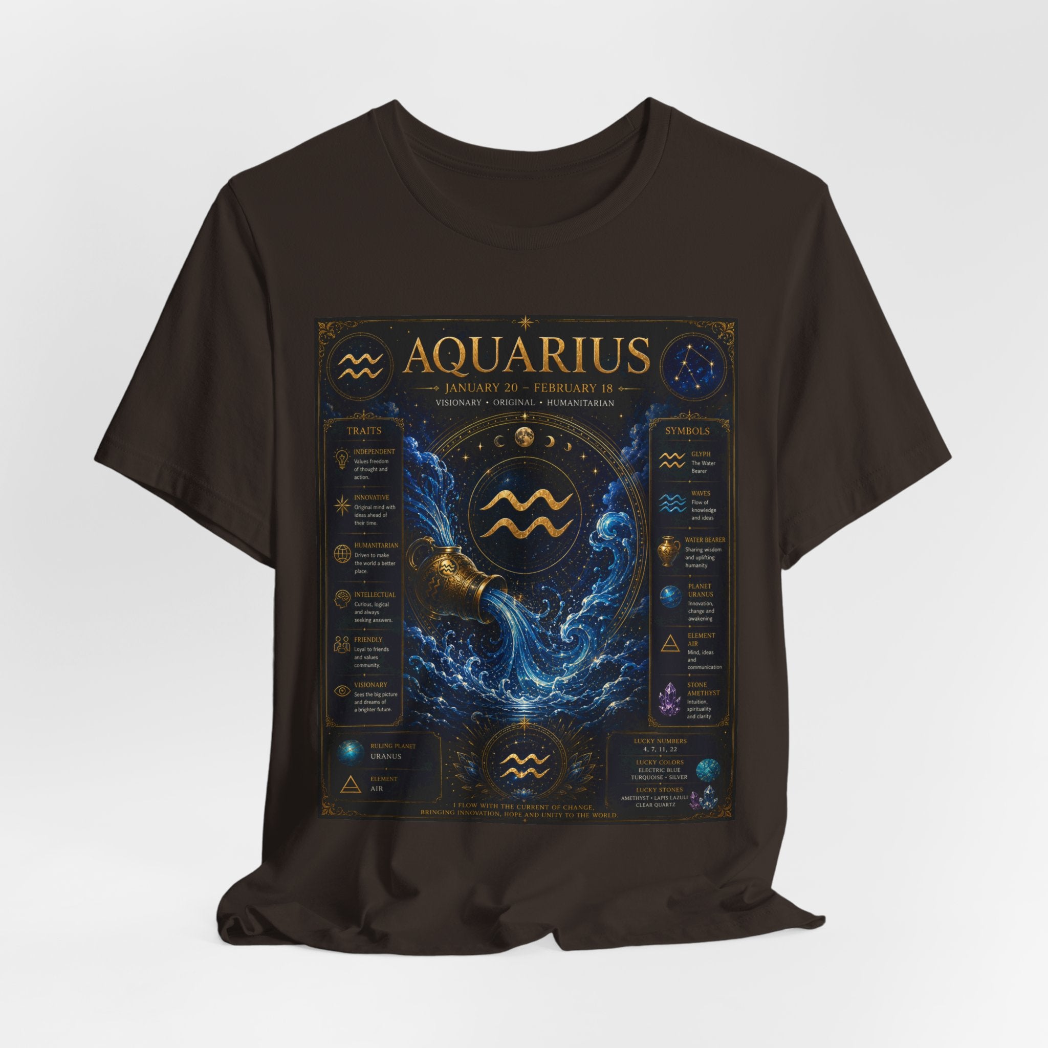 Aquarius Zodiac T-Shirt — Astrology Traits & Birthstone Tee