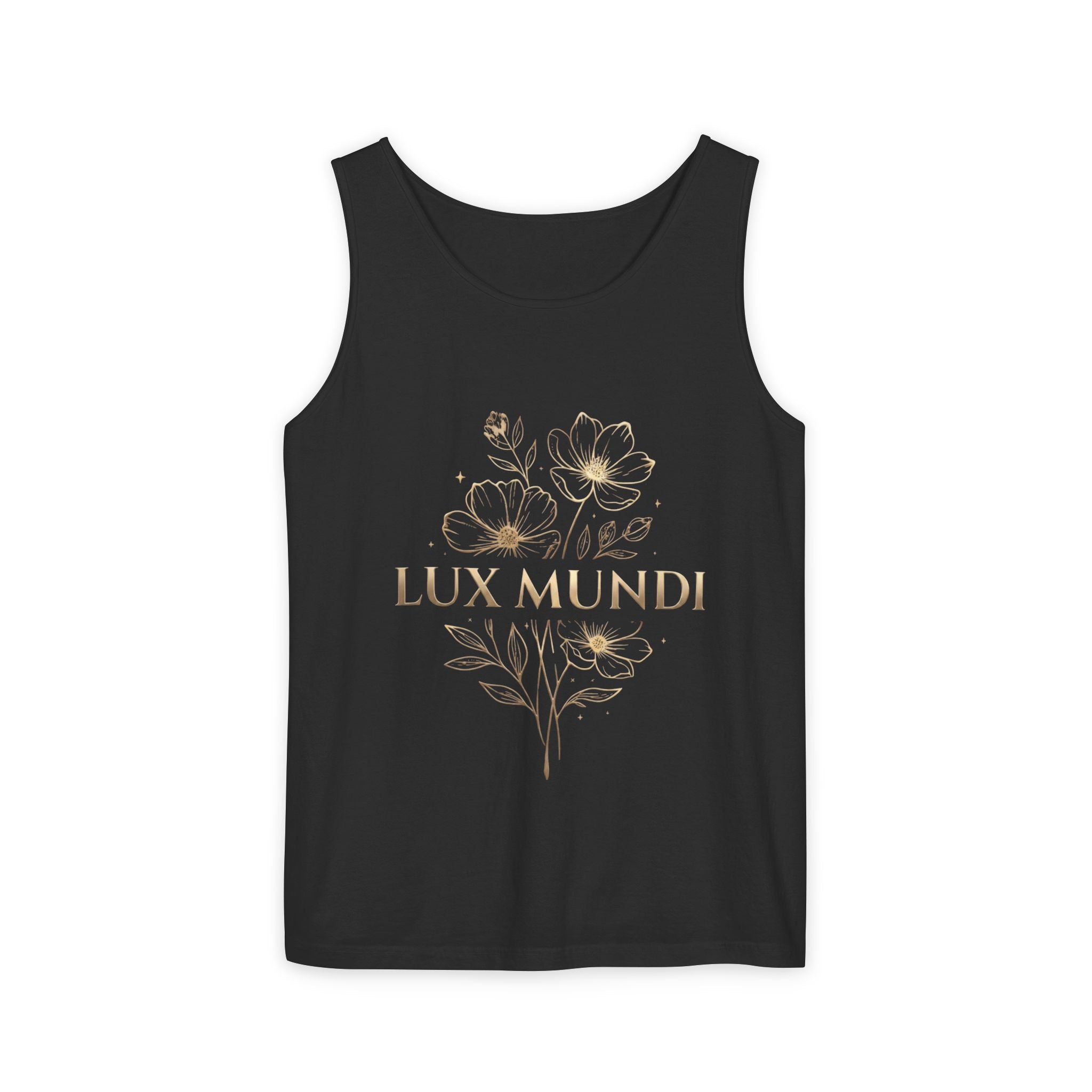 Lux Mundi Floral Tank Top — Gold Botanical Graphic Tank