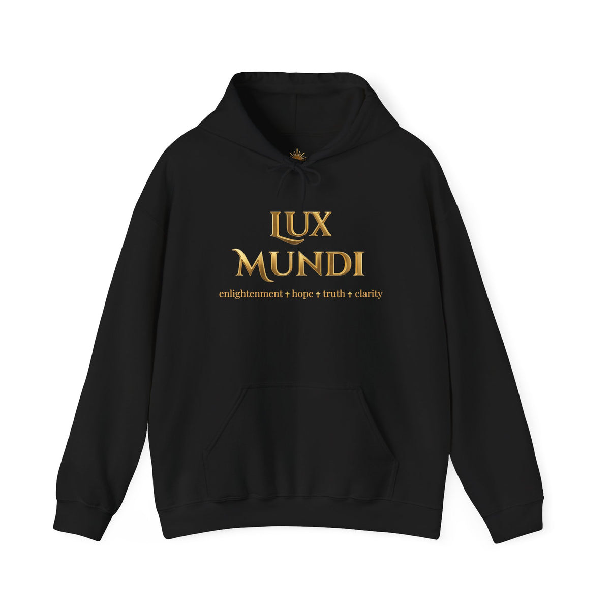 Lux Mundi Hoodie — Gold Latin Motto 'enlightenment_hope_truth_charity'
