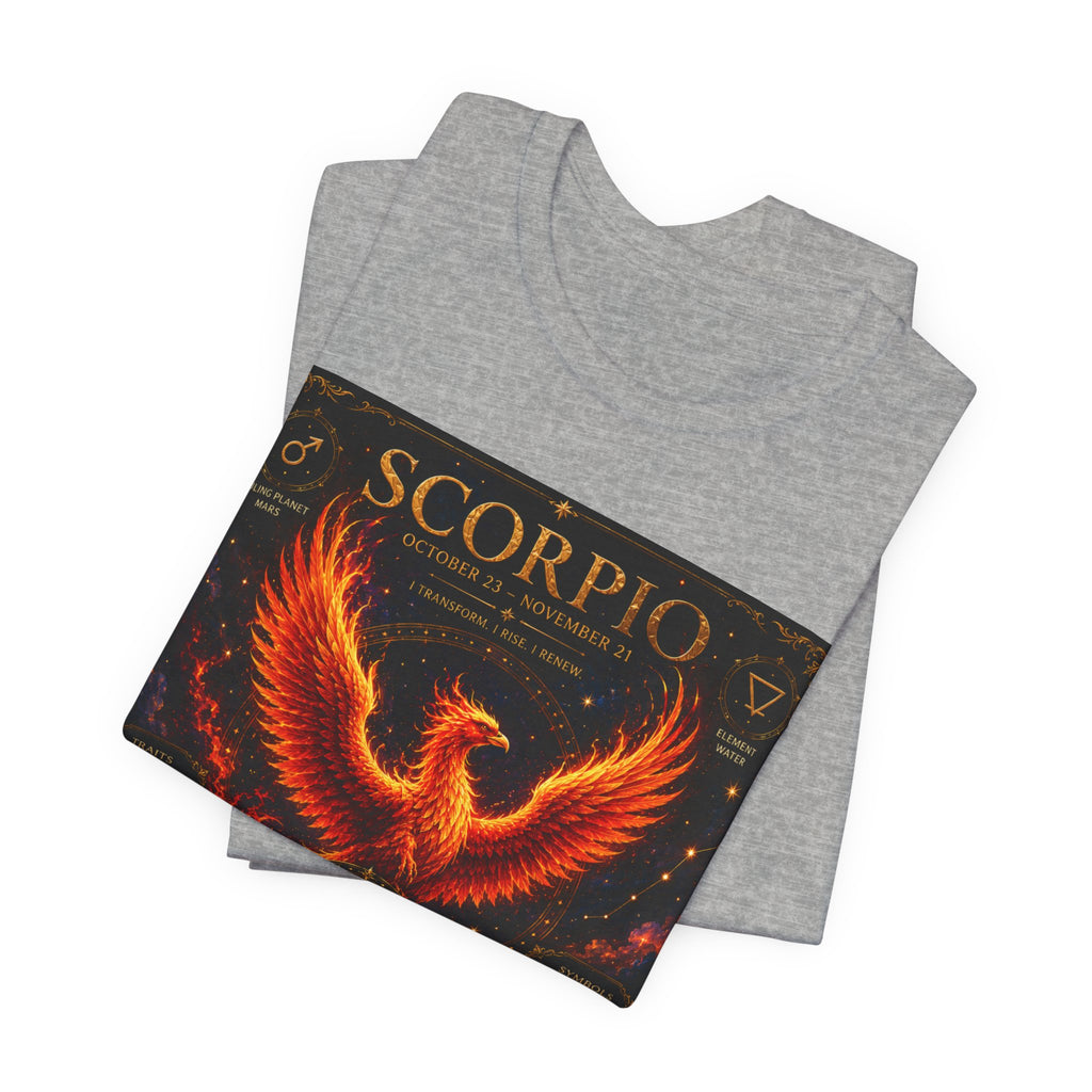 Scorpio Phoenix T-Shirt — Zodiac Birthdate Tee with Scorpio Traits