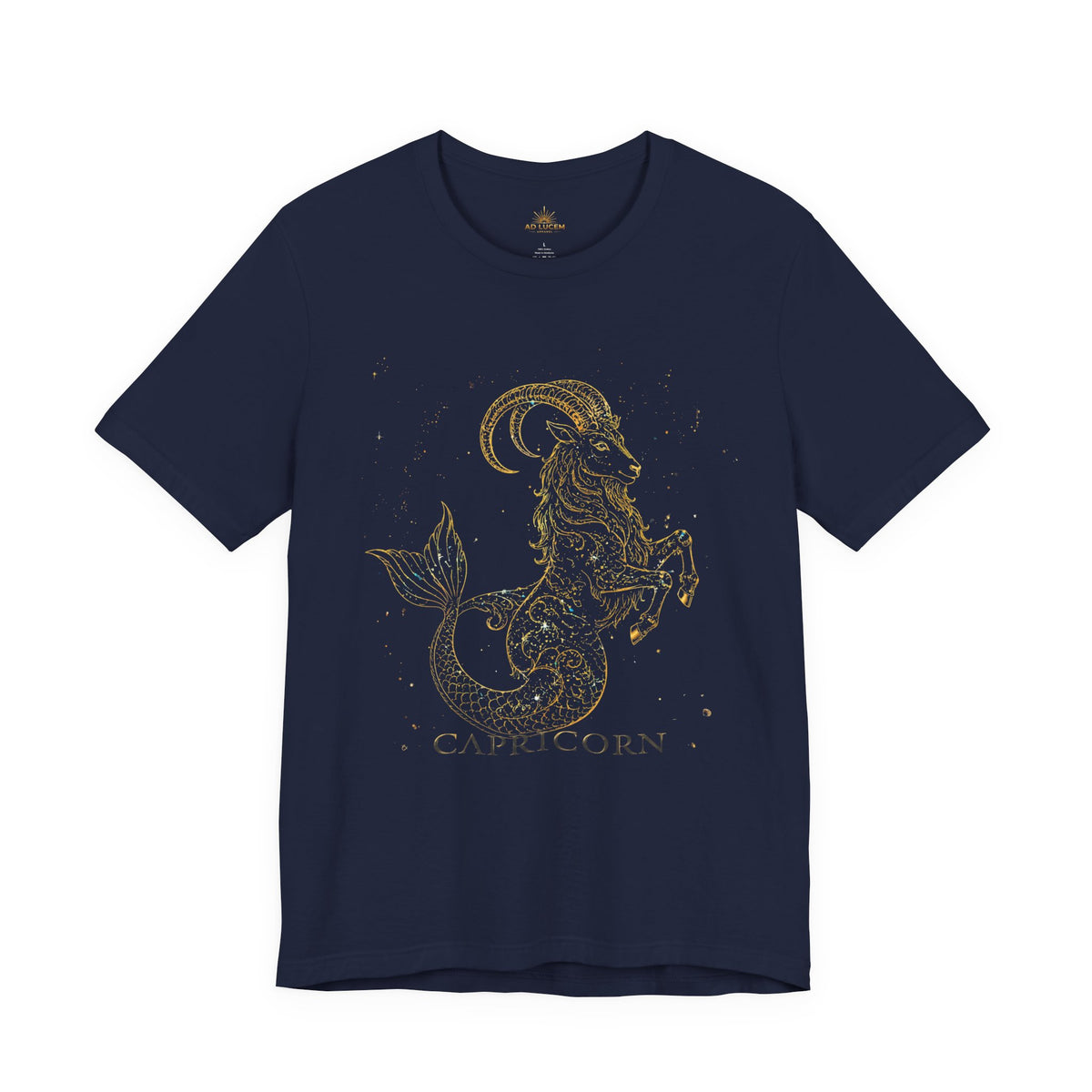 Capricorn Zodiac Tee — Gold Mythic Sea-Goat Astrology Shirt