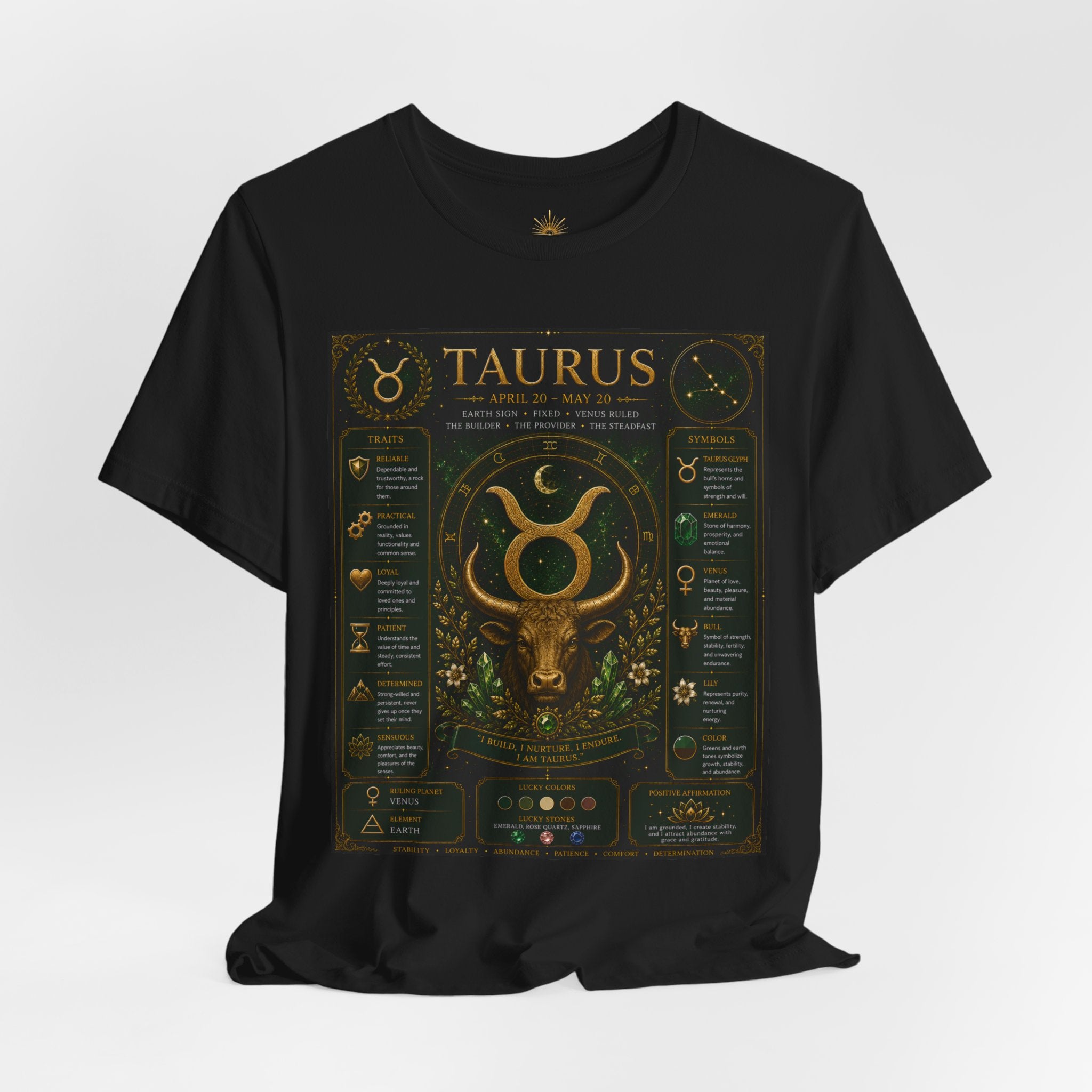 Taurus Zodiac T‑Shirt — Astrology Traits Chart Tee