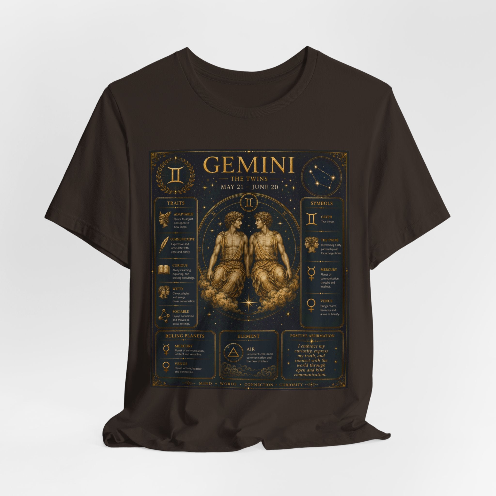 Gemini Zodiac Tee — Vintage Astrology Horoscope Shirt (May 21–June 20)
