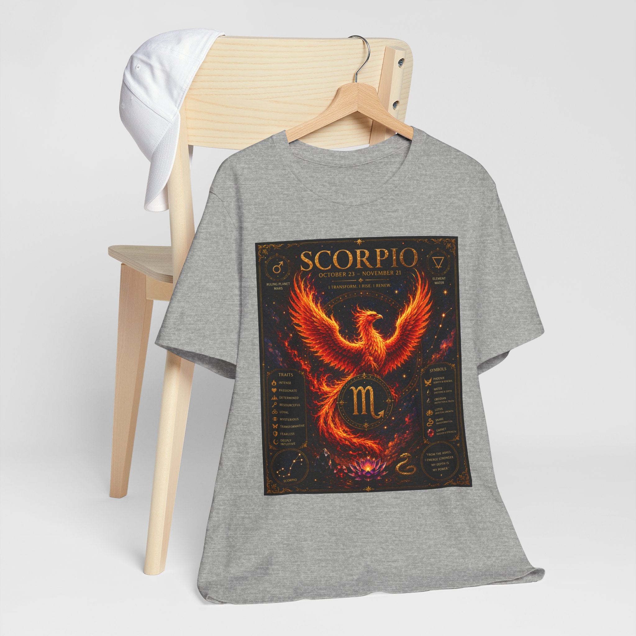 Scorpio Phoenix T-Shirt — Zodiac Birthdate Tee with Scorpio Traits