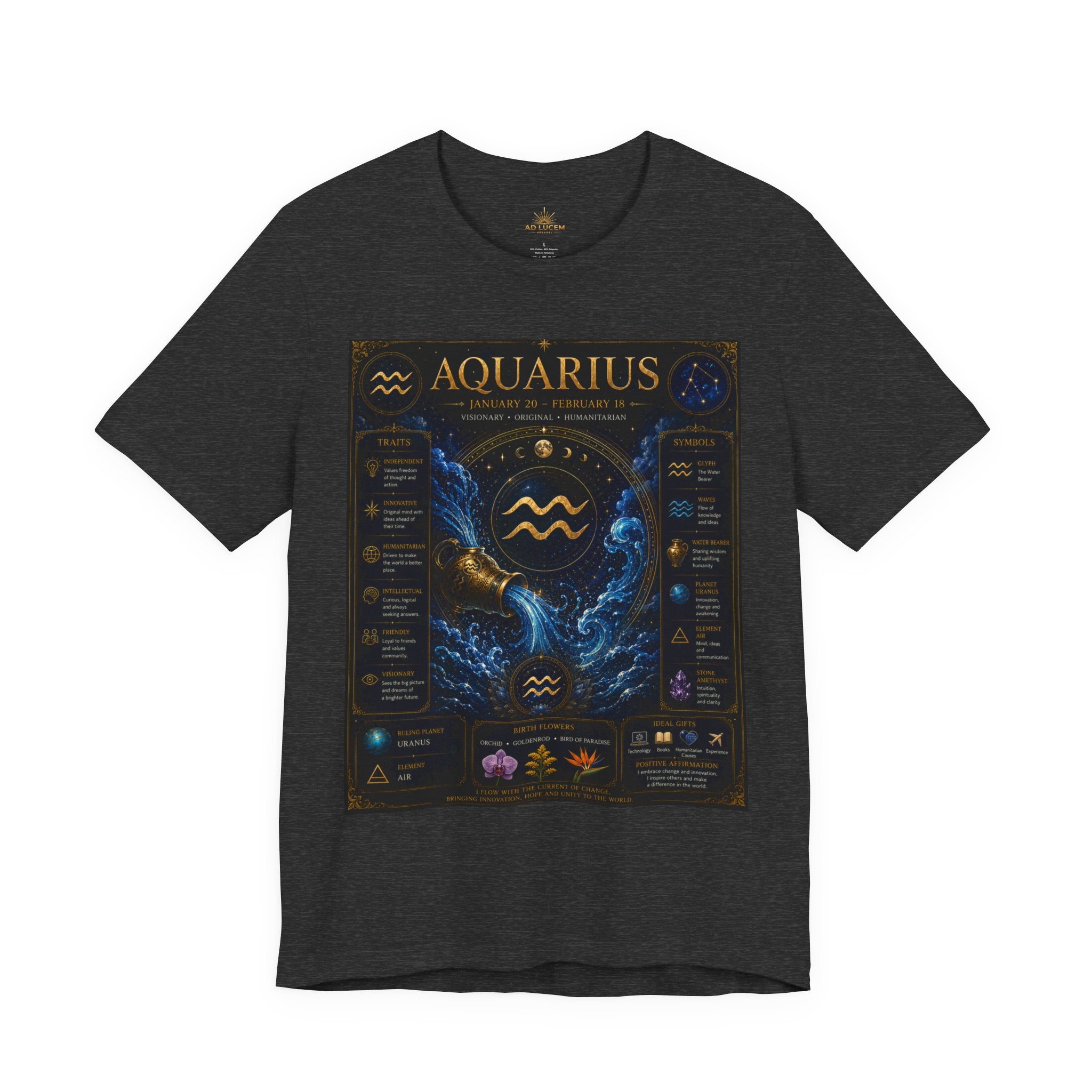 Aquarius Zodiac T-Shirt — Astrology Traits & Birthstone Tee