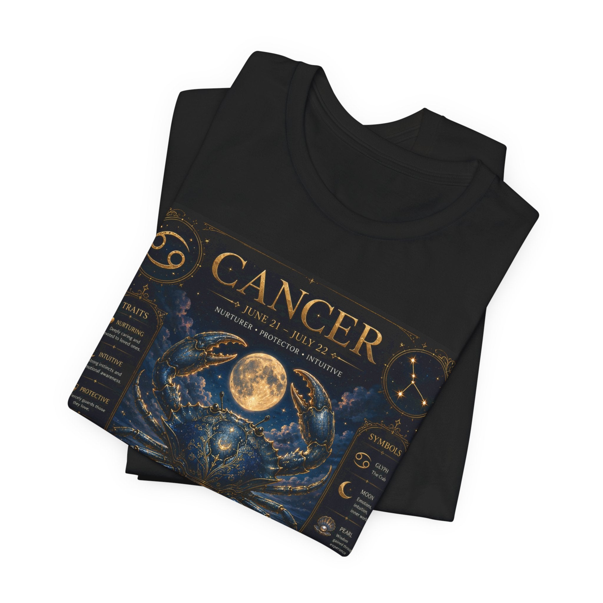 Cancer Zodiac T‑Shirt — Detailed Horoscope Crab Design with Traits & Moon Phases