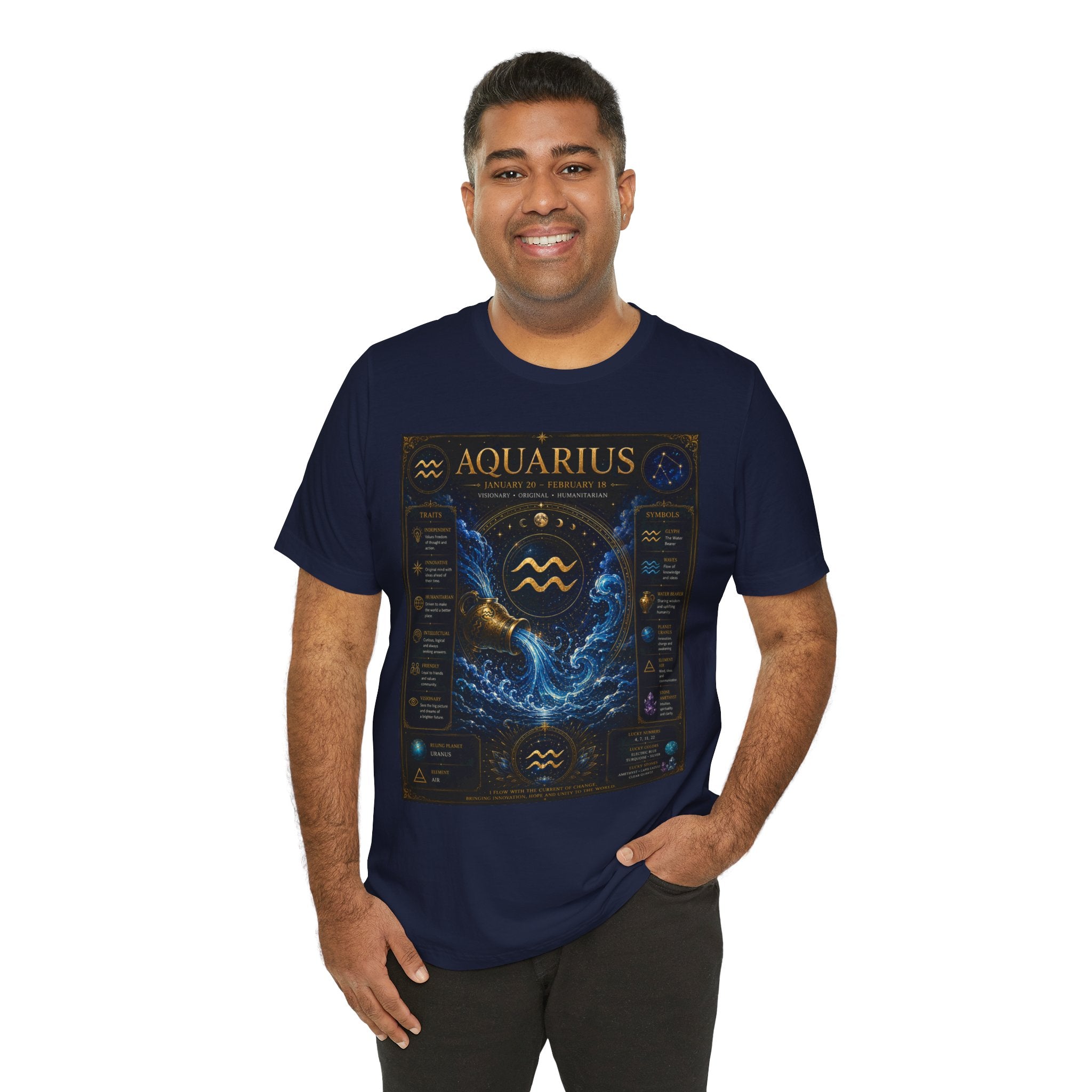 Aquarius Zodiac T-Shirt — Astrology Traits & Birthstone Tee