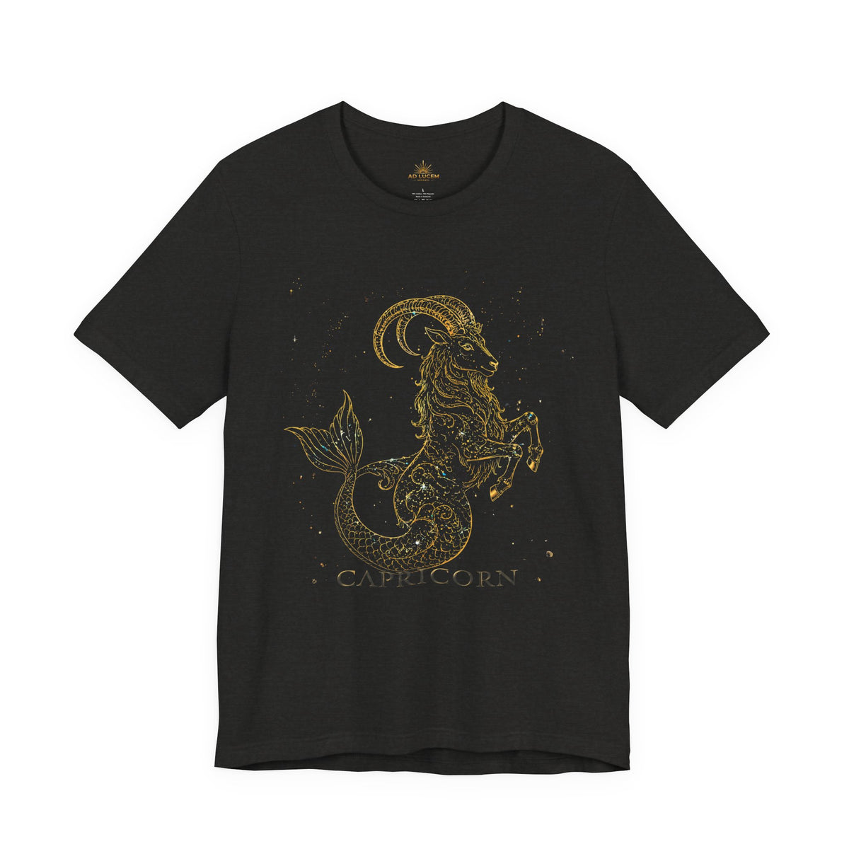 Capricorn Zodiac Tee — Gold Mythic Sea-Goat Astrology Shirt