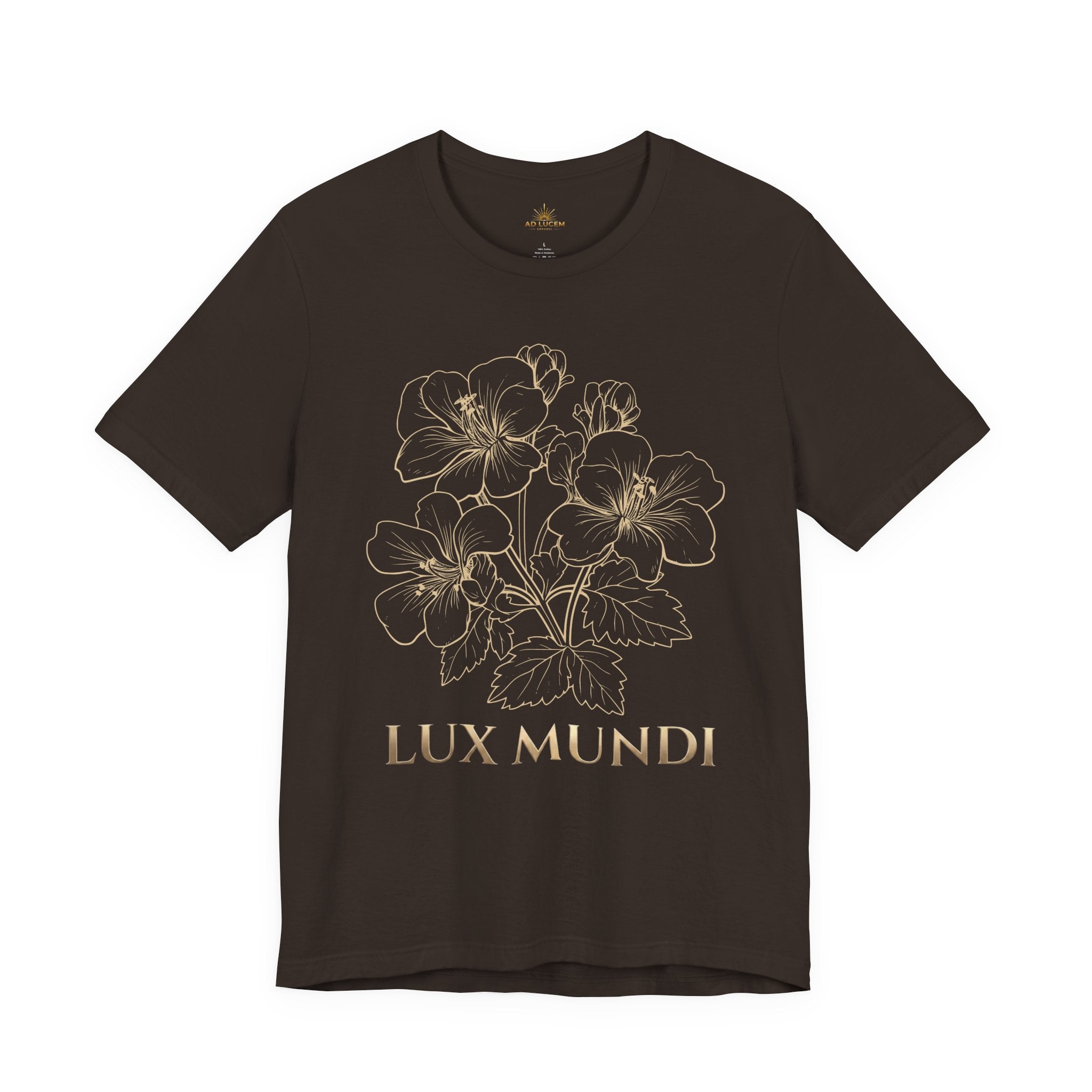 Lux Mundi Floral Tee — Elegant Gold Botanical Shirt
