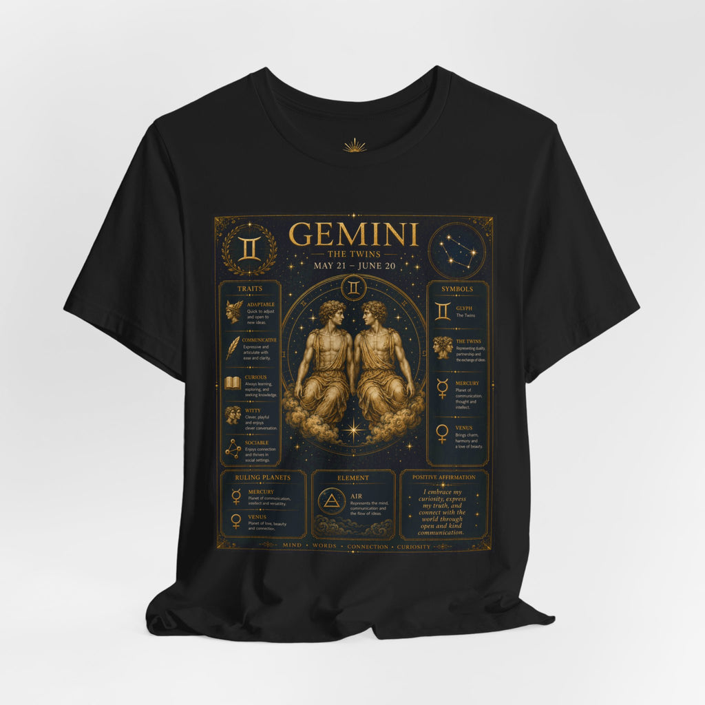 Gemini Zodiac Tee — Vintage Astrology Horoscope Shirt (May 21–June 20)