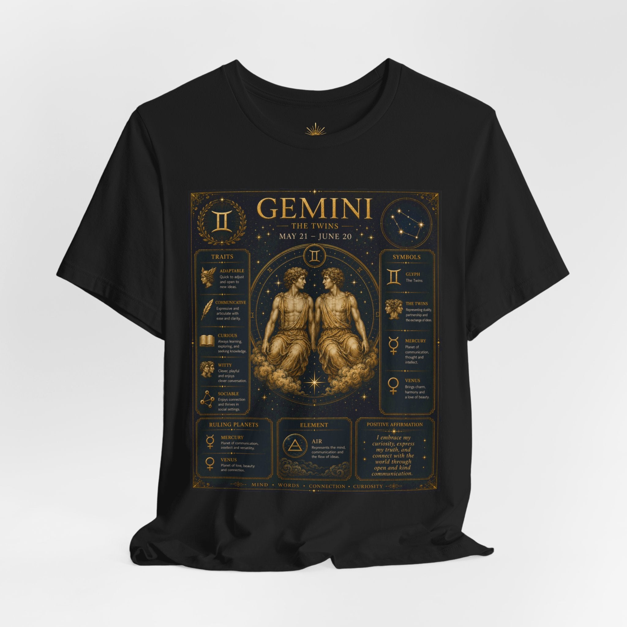 Gemini Zodiac Tee — Vintage Astrology Horoscope Shirt (May 21–June 20)