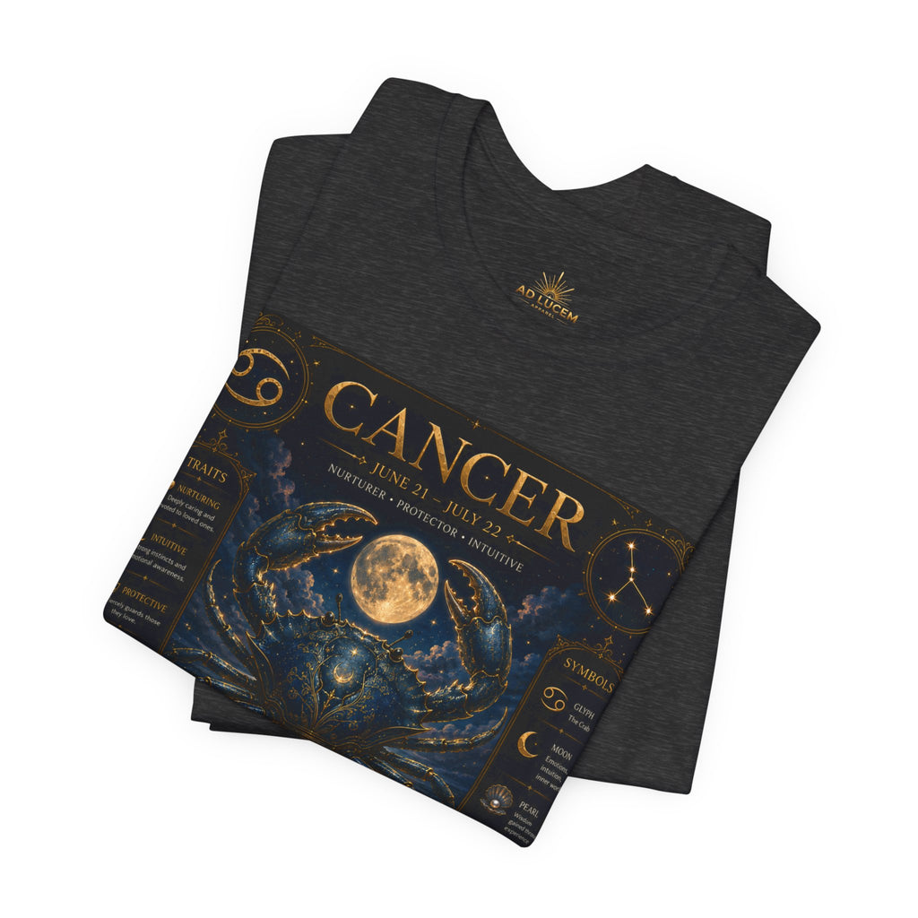 Cancer Zodiac T‑Shirt — Detailed Horoscope Crab Design with Traits & Moon Phases