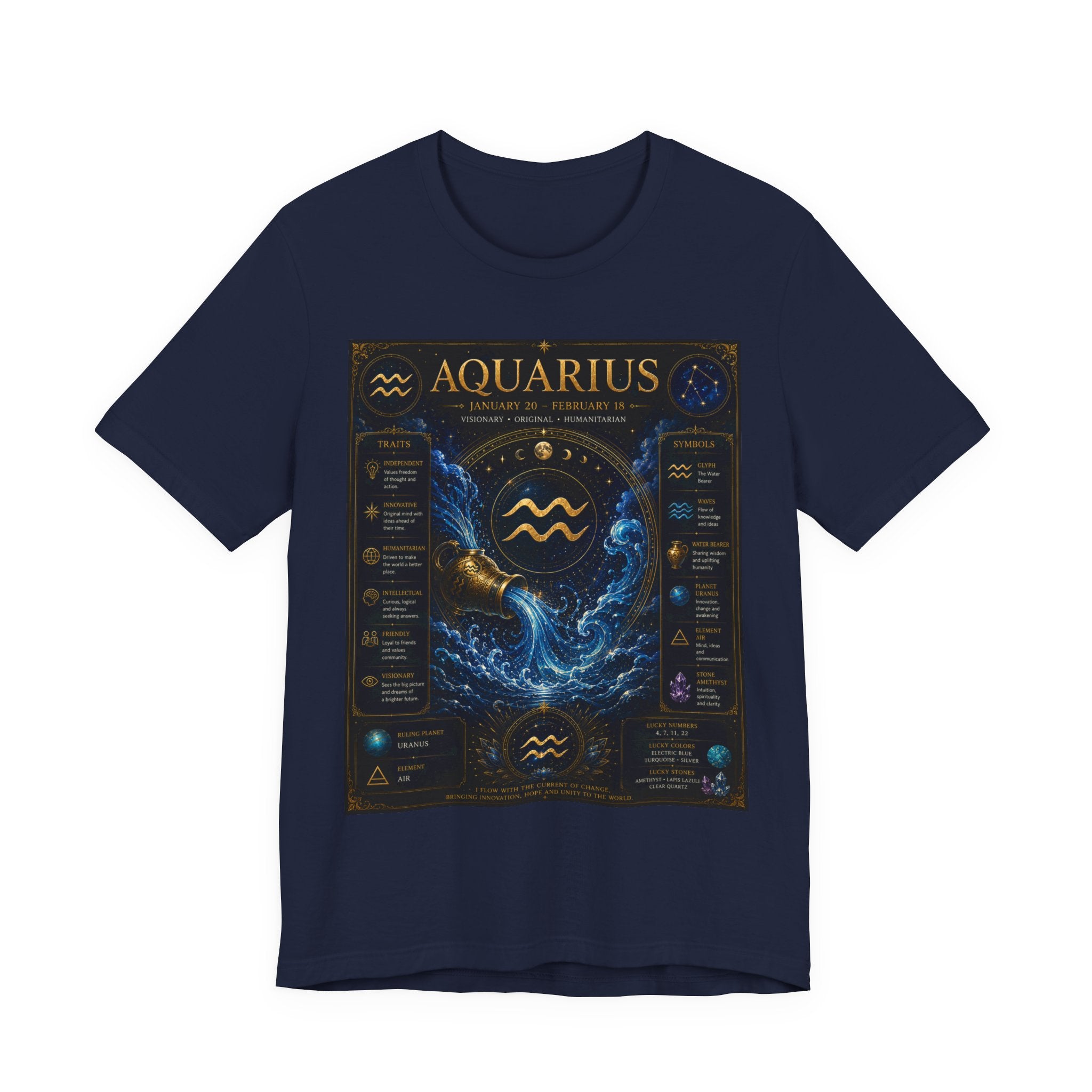 Aquarius Zodiac T-Shirt — Astrology Traits & Birthstone Tee